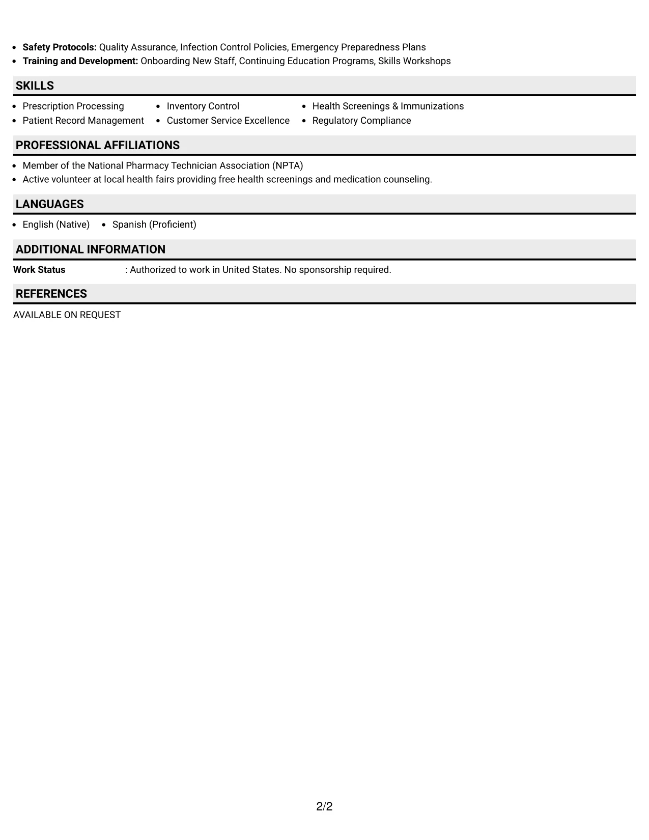 Resume Example Page 2