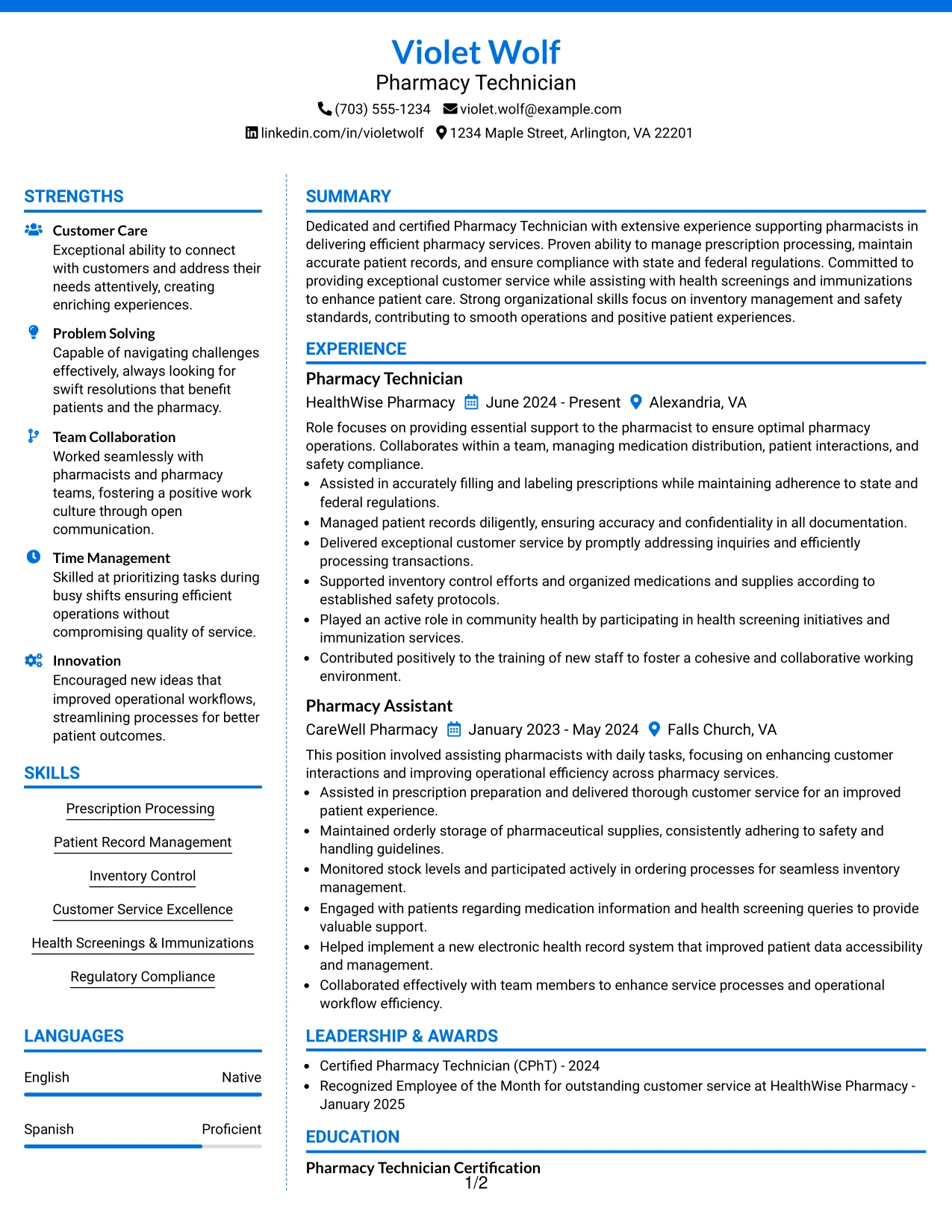 Resume Example Page 1