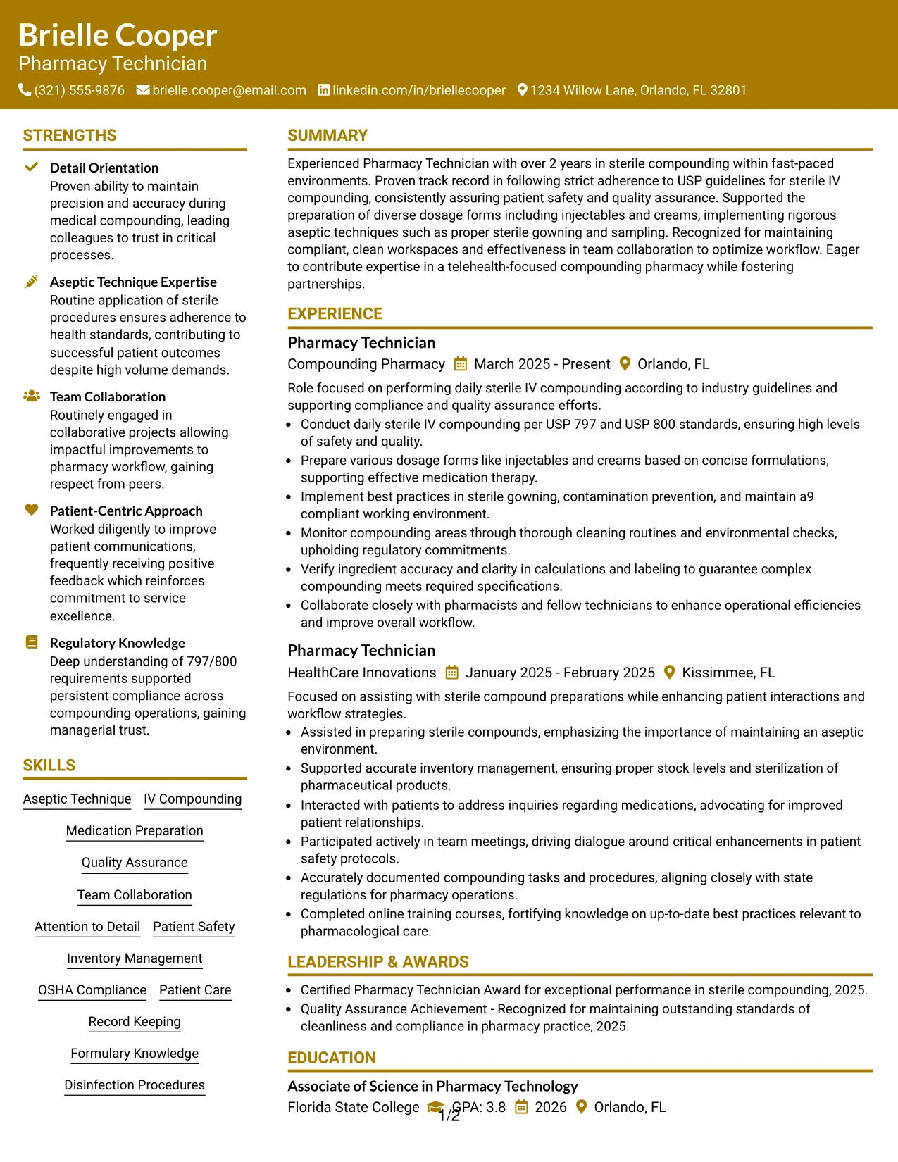 Resume Example Page 1