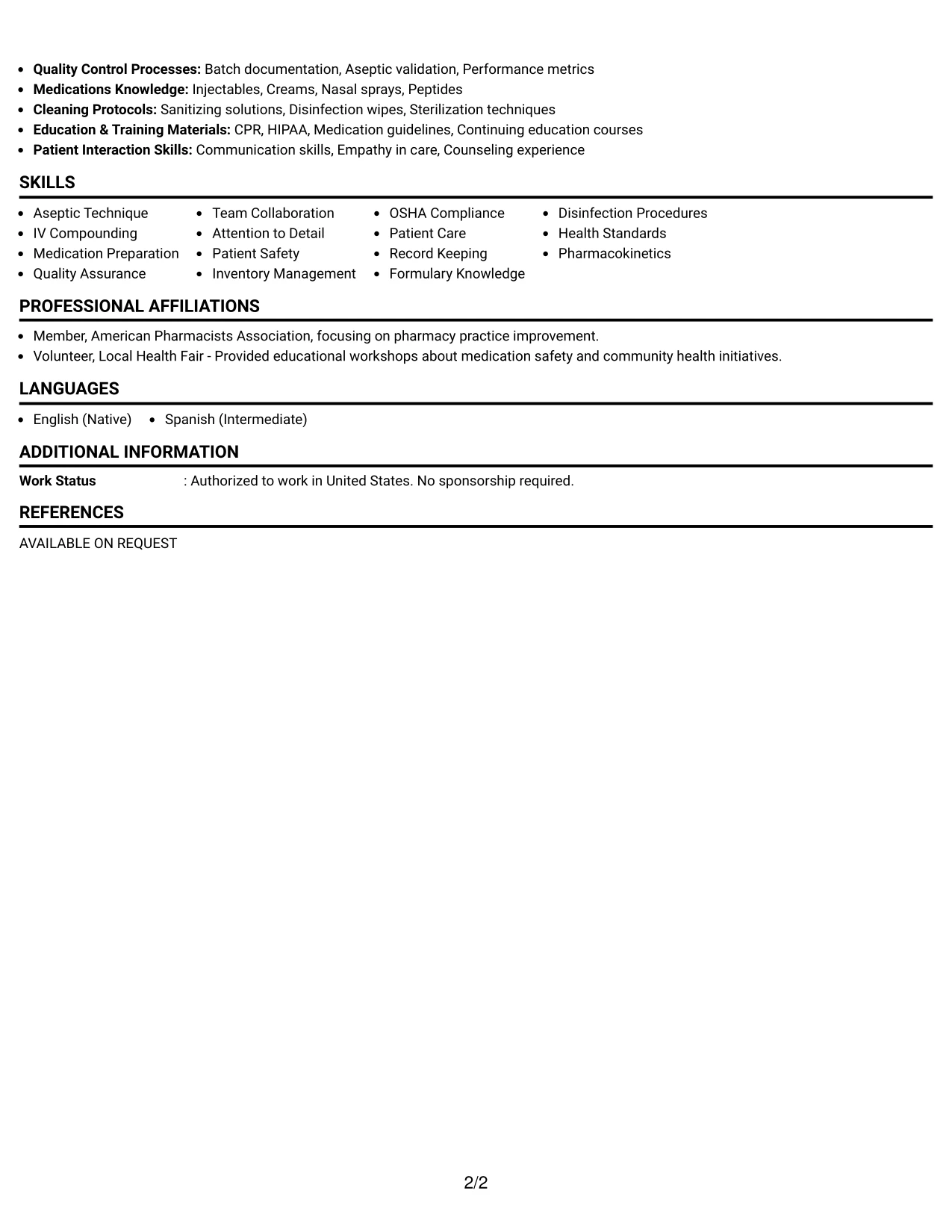 Resume Example Page 2