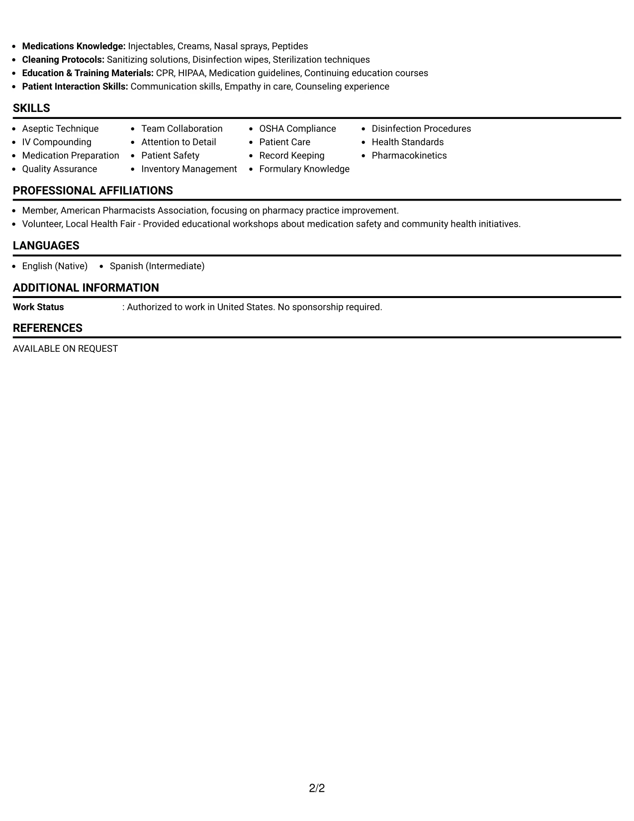 Resume Example Page 2