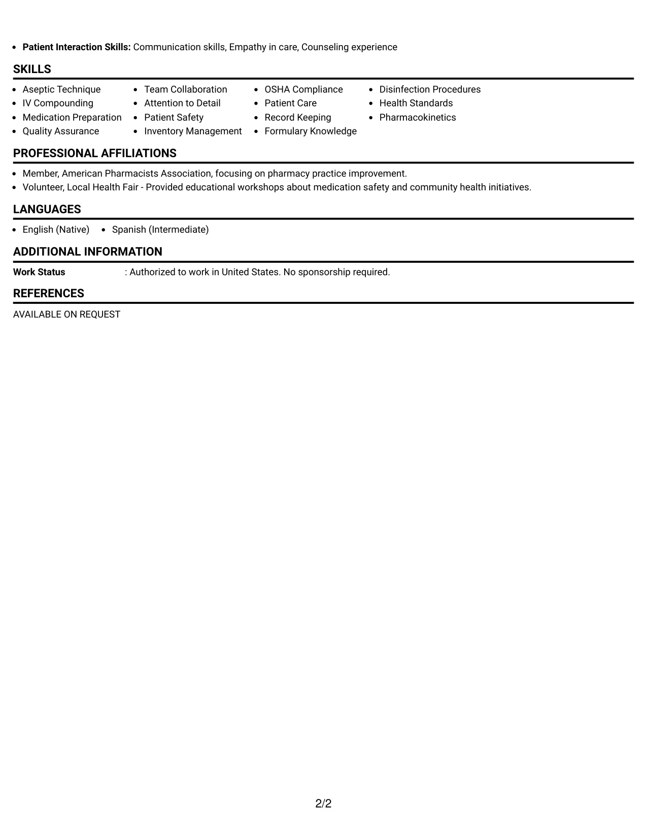 Resume Example Page 2