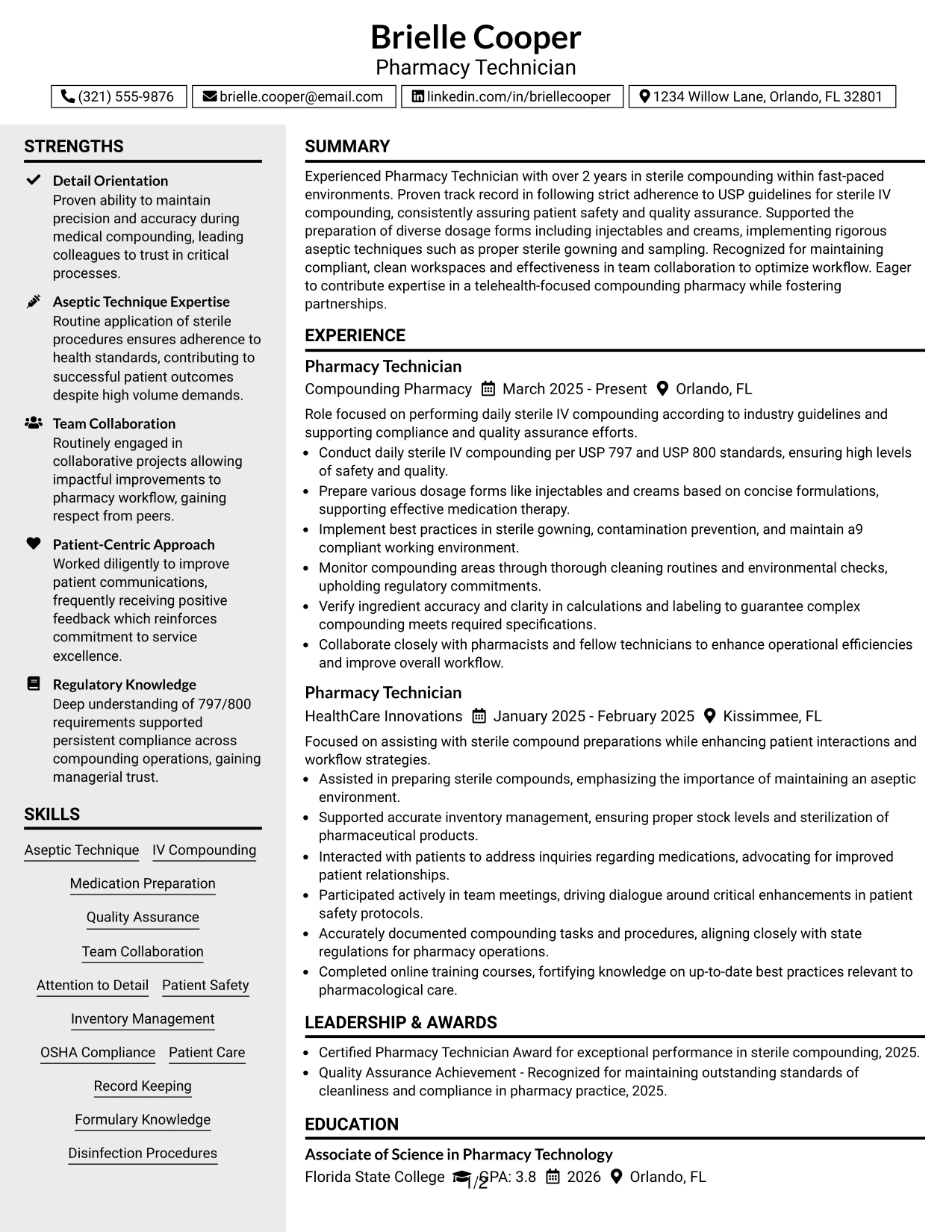 Resume Example Page 1