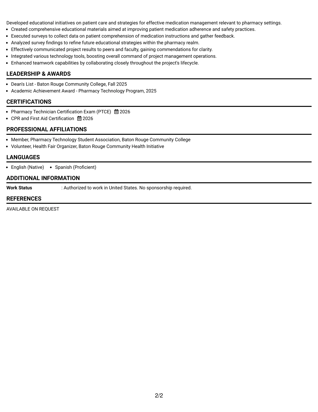Resume Example Page 2