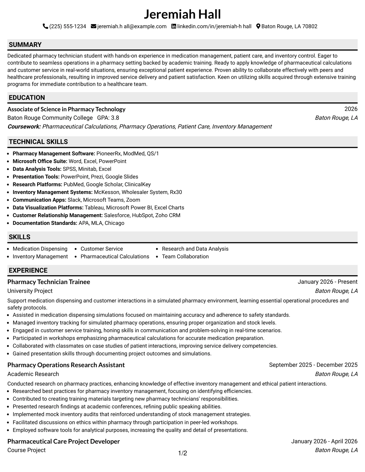 Resume Example Page 1