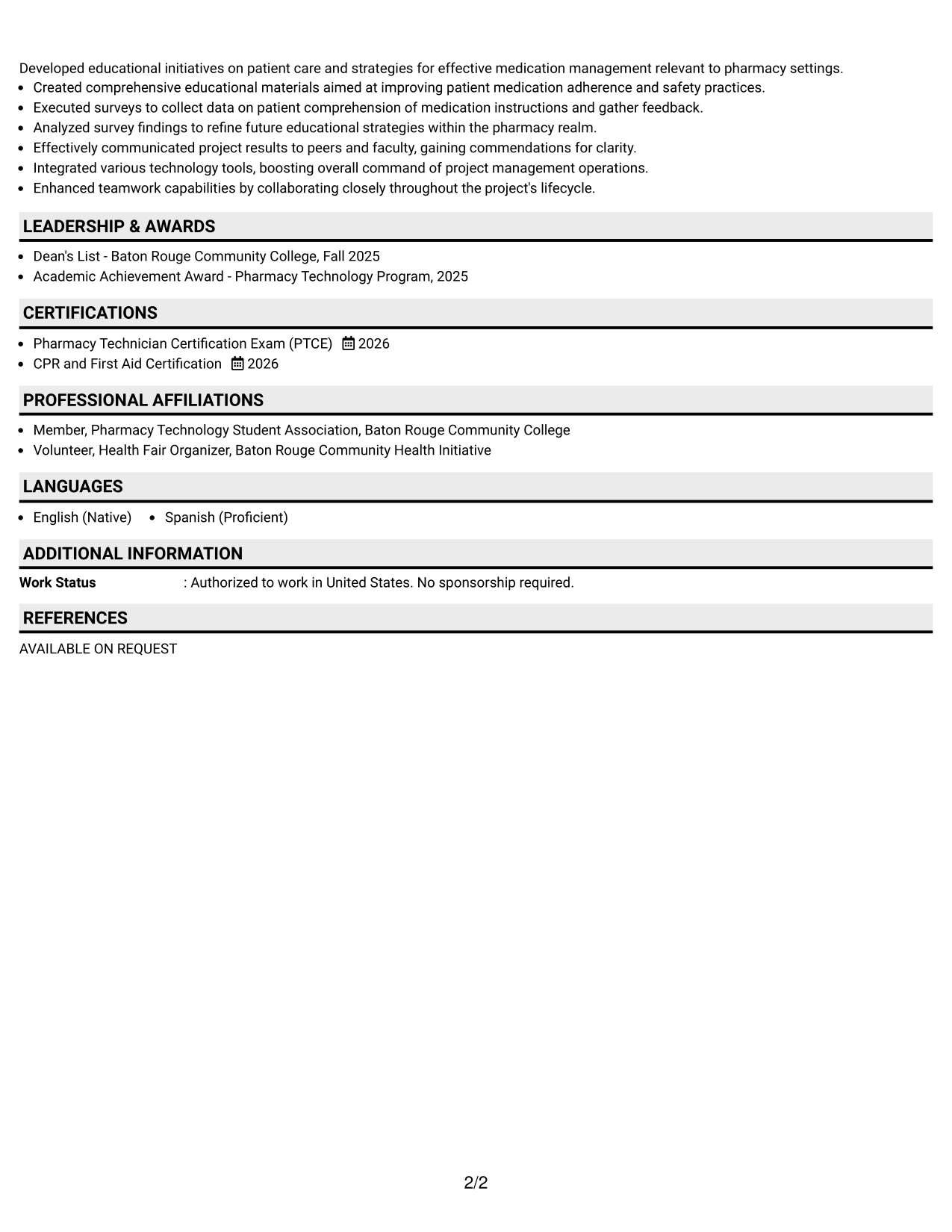 Resume Example Page 2