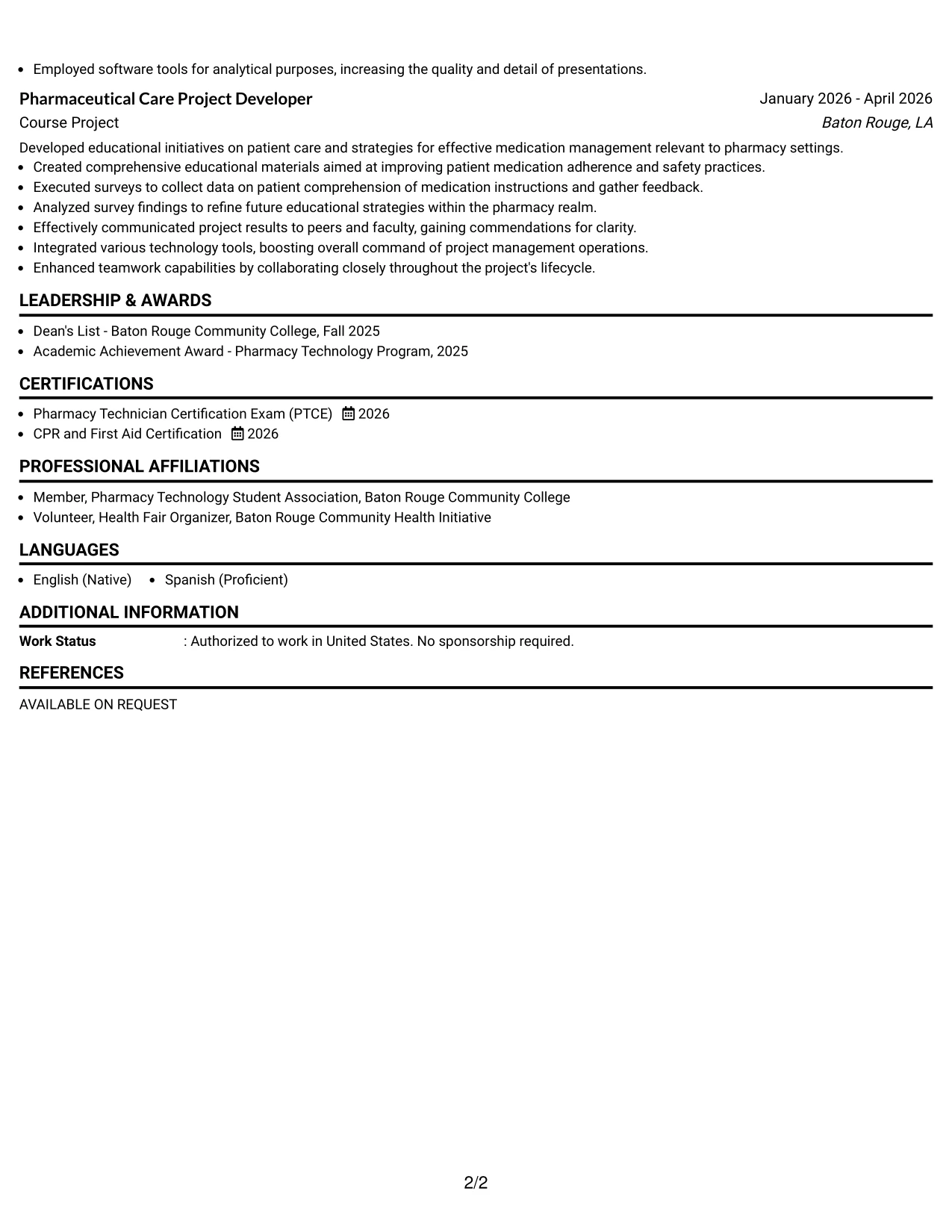 Resume Example Page 2