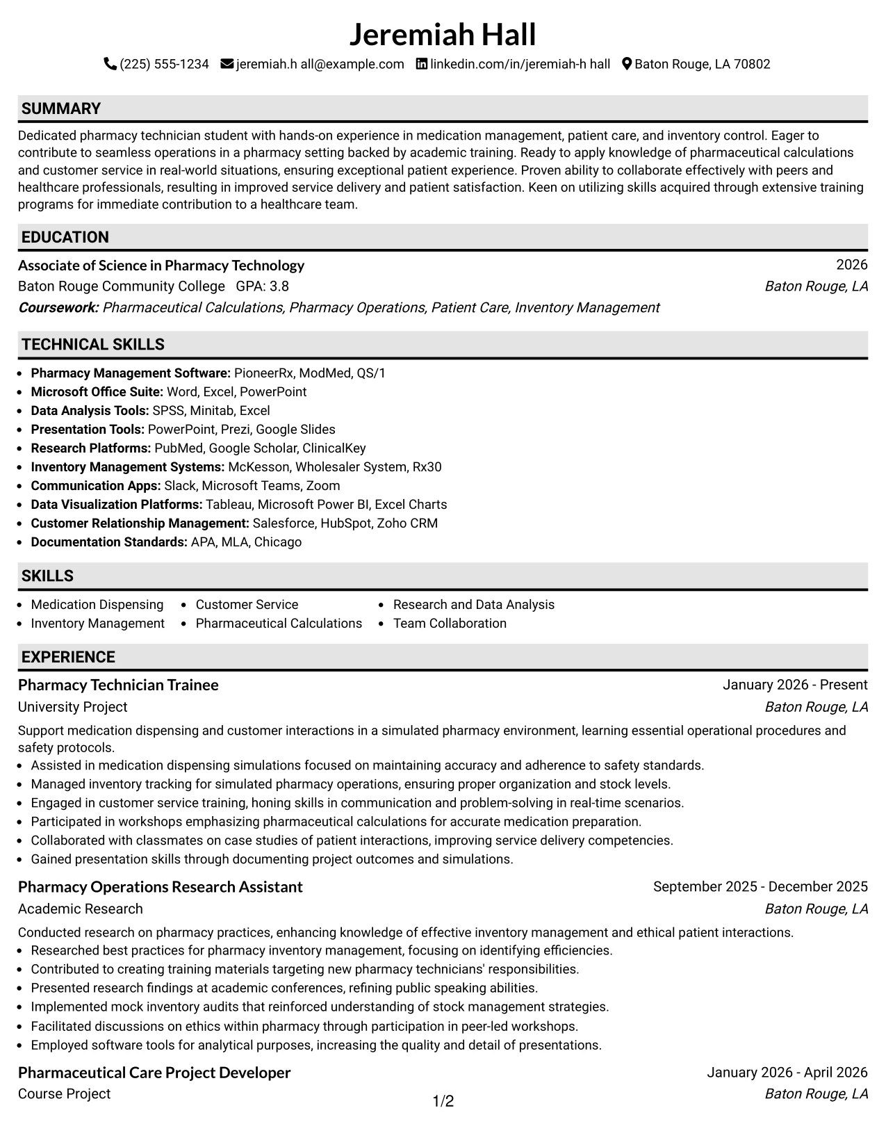 Resume Example Page 1