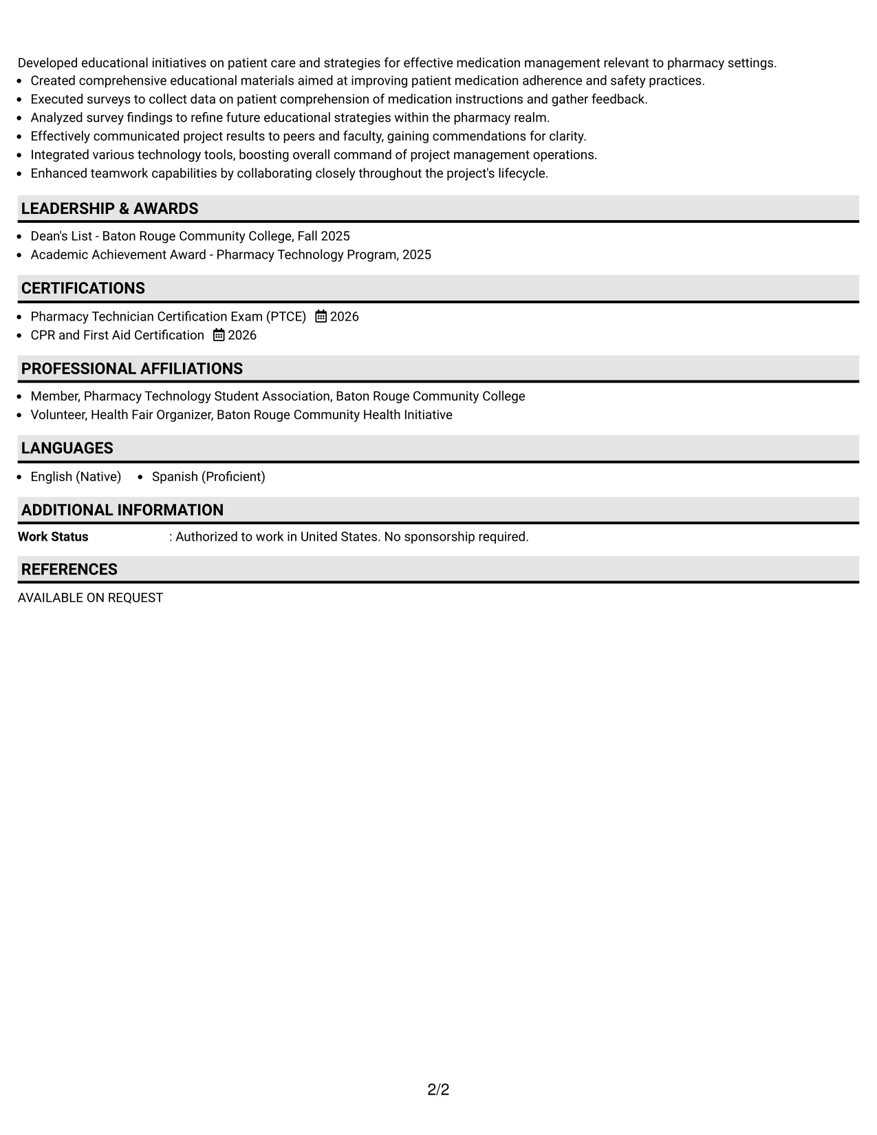 Resume Example Page 2