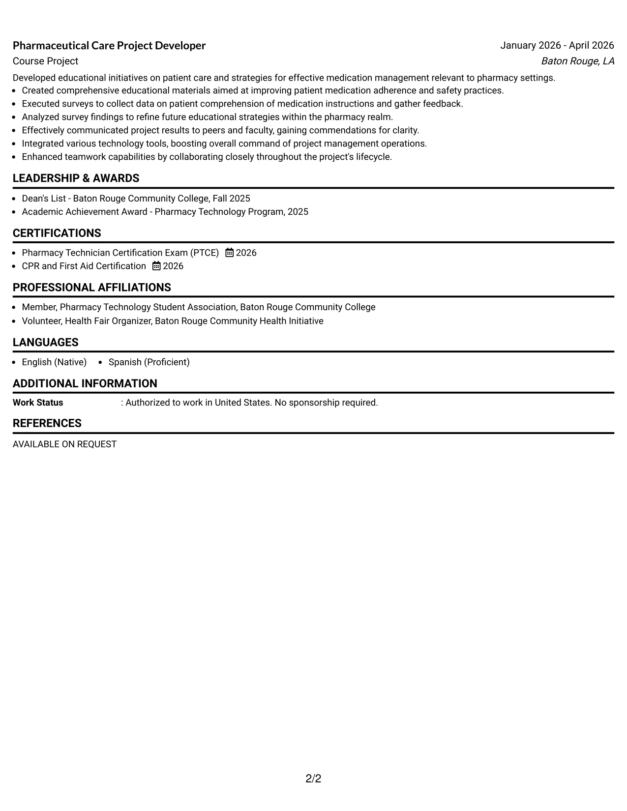 Resume Example Page 2