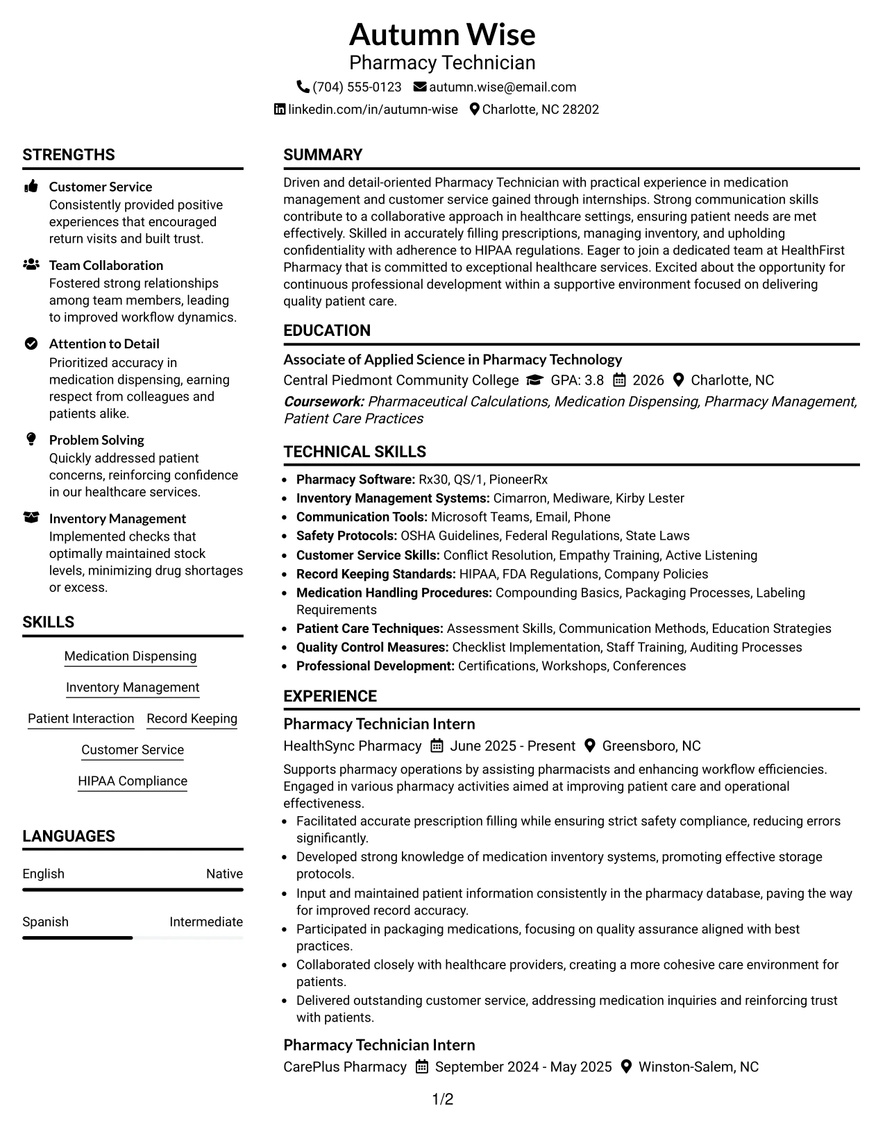 Resume Example Page 1