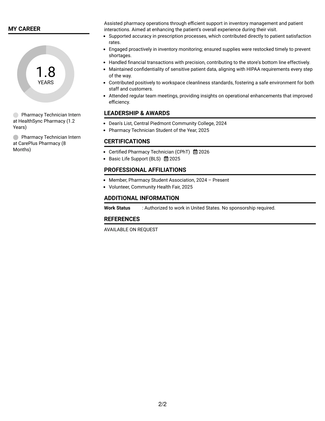 Resume Example Page 2