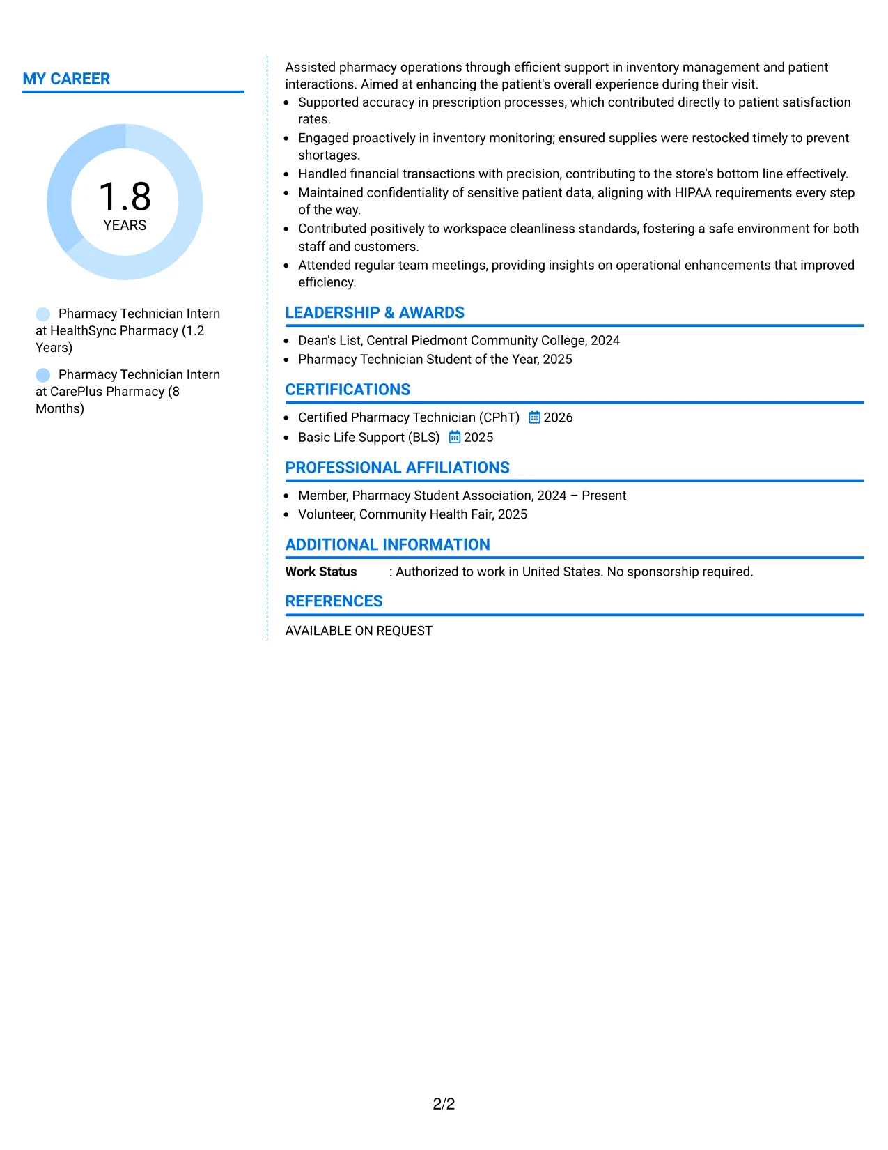 Resume Example Page 2