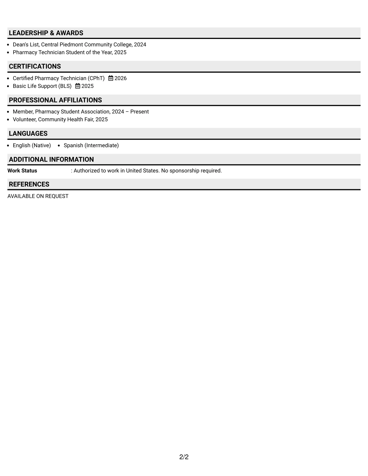 Resume Example Page 2