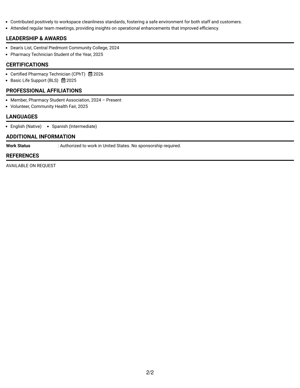 Resume Example Page 2
