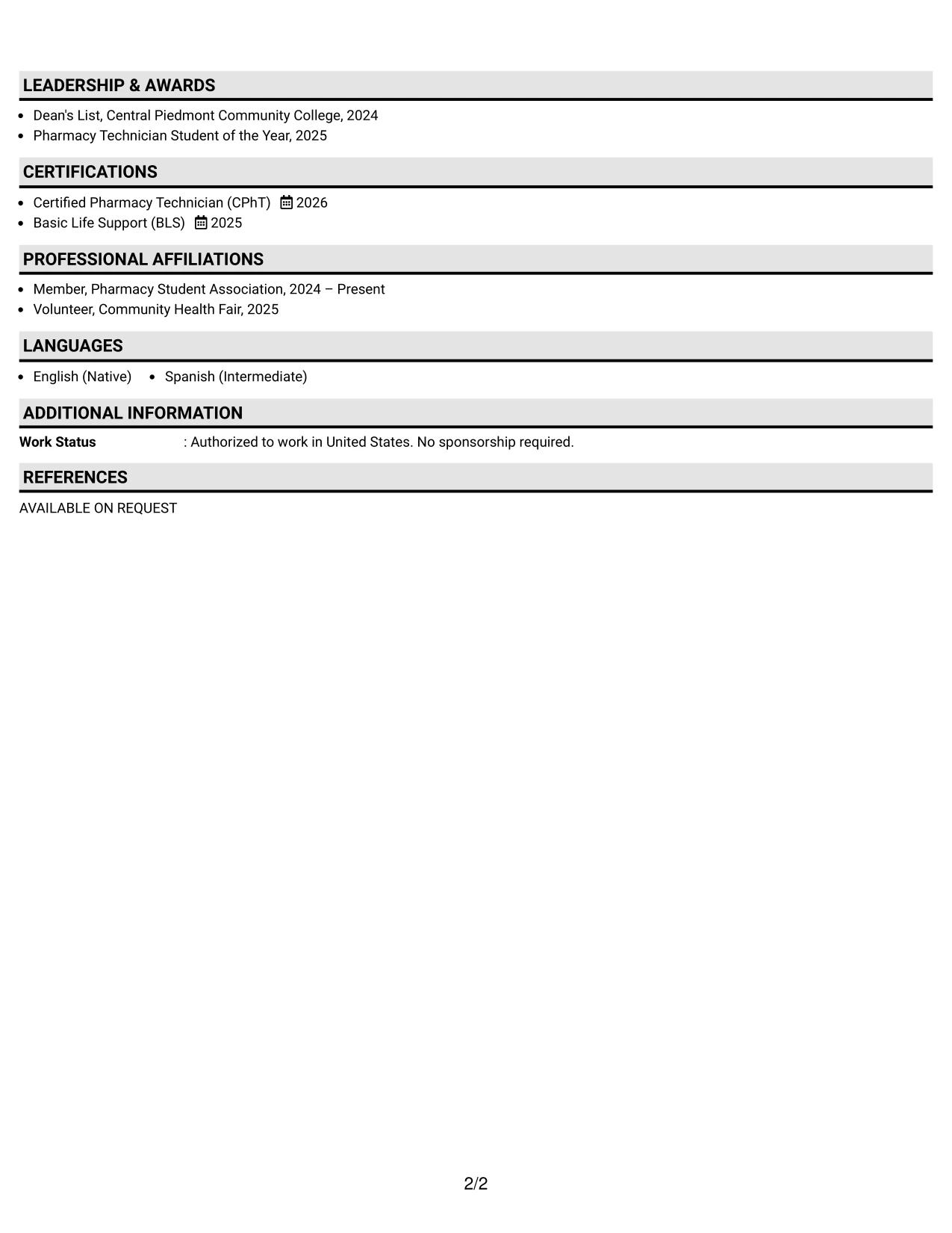 Resume Example Page 2