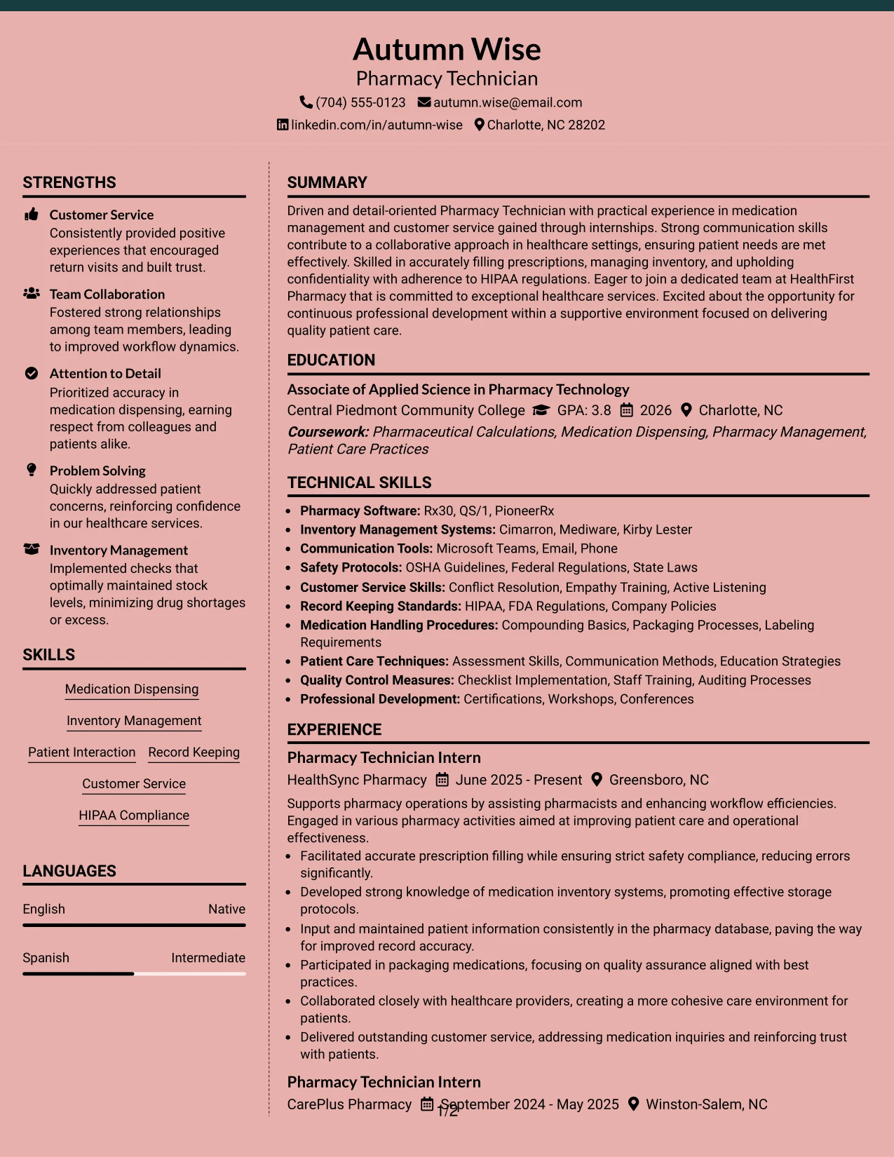 Resume Example Page 1