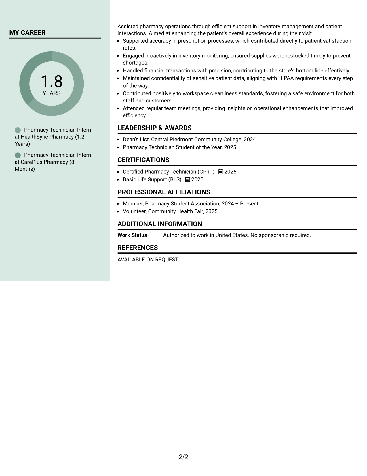 Resume Example Page 2