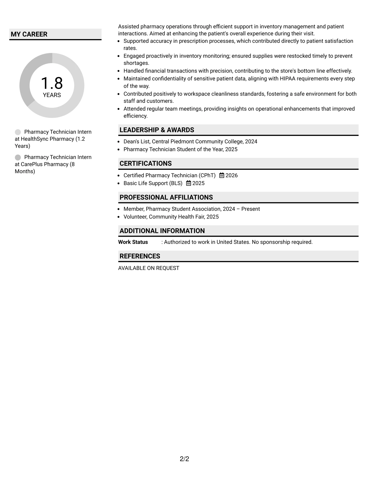 Resume Example Page 2