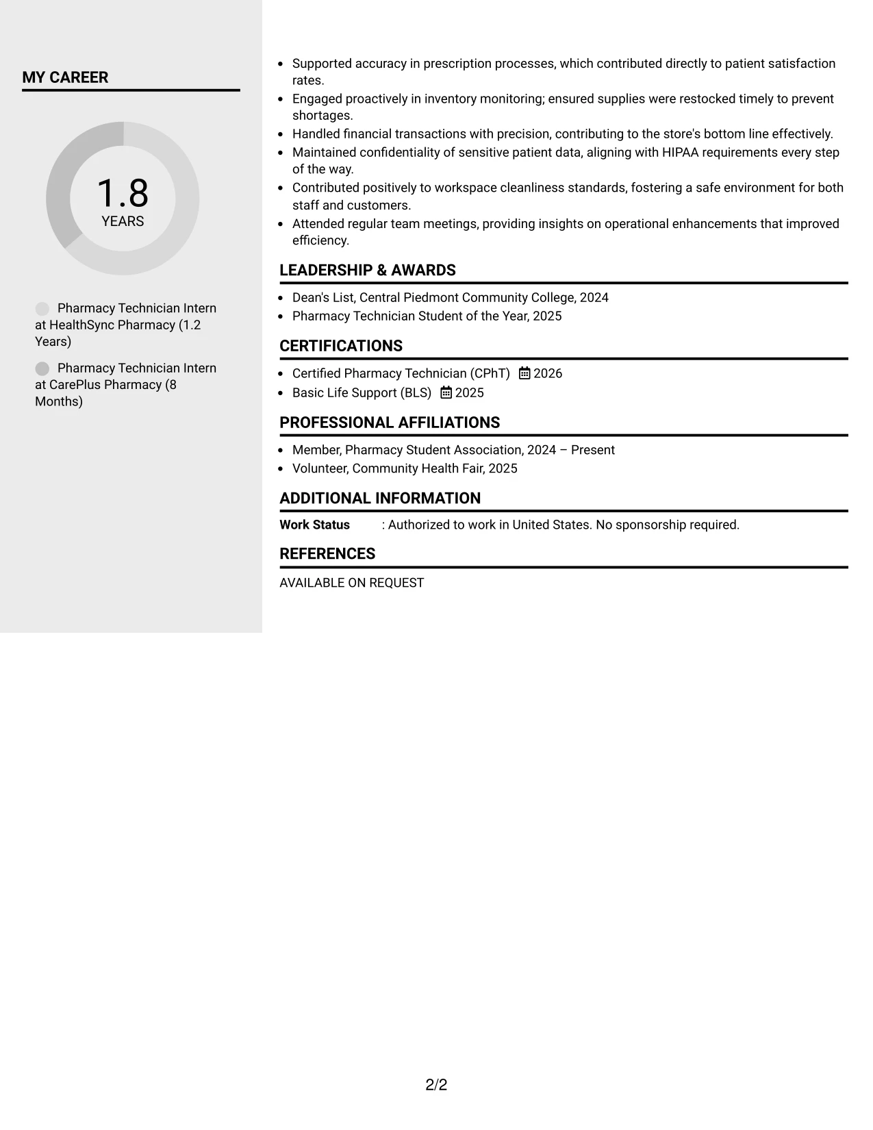 Resume Example Page 2