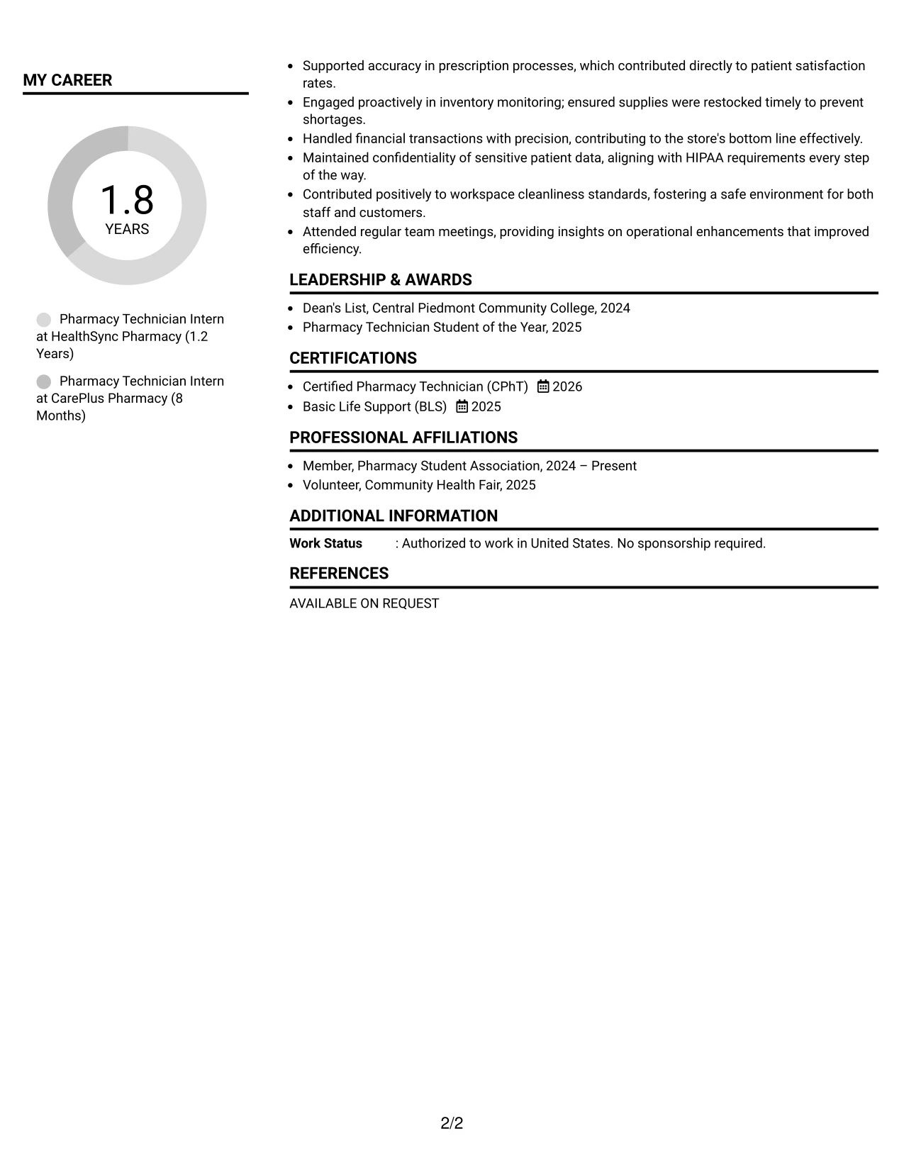 Resume Example Page 2