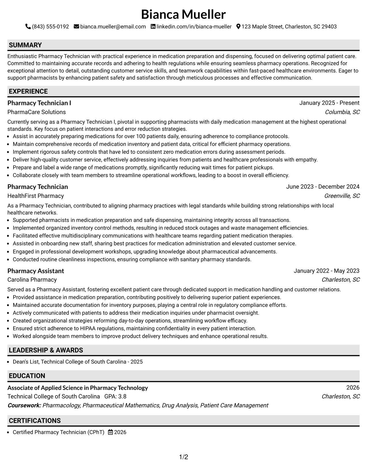 Resume Example Page 1