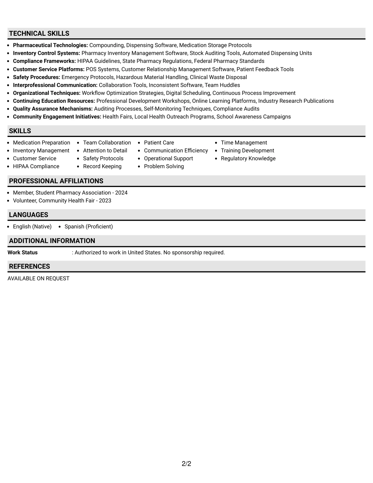 Resume Example Page 2