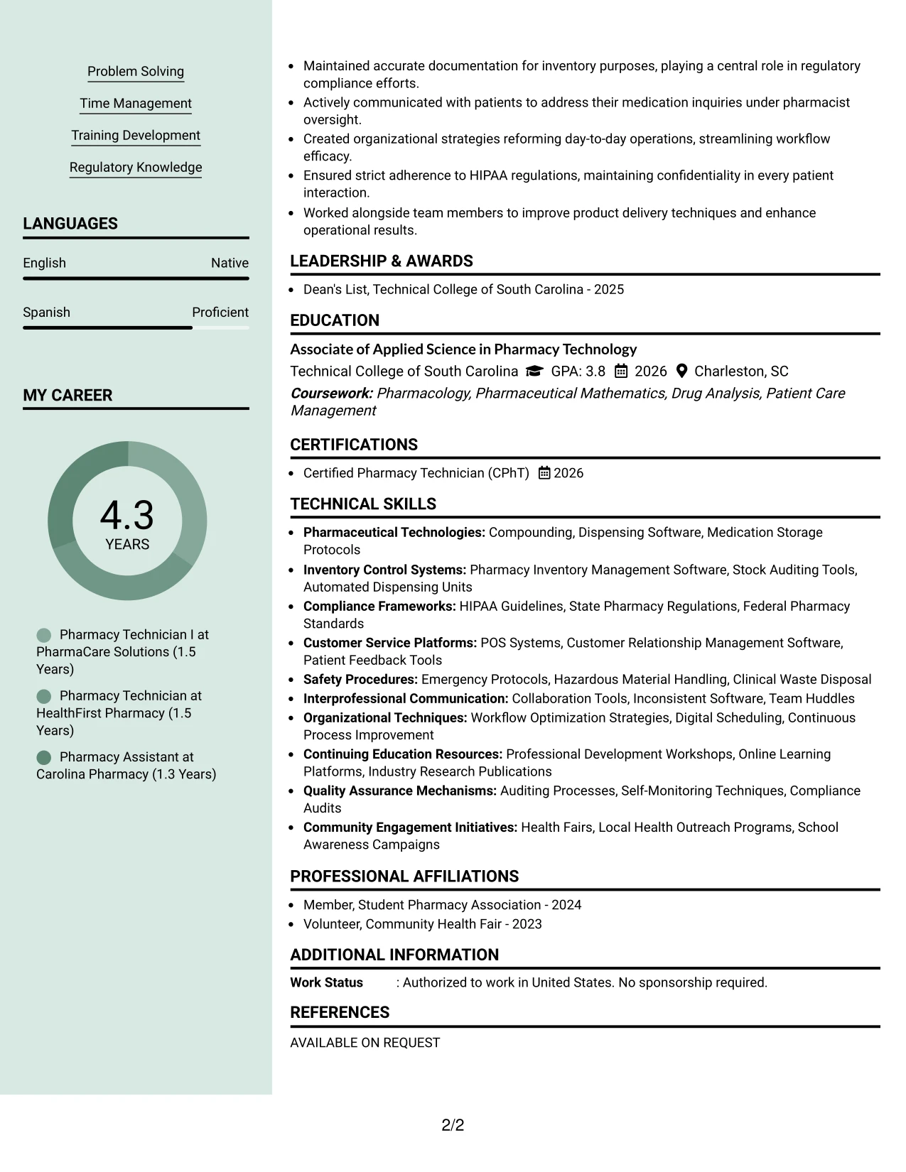 Resume Example Page 2
