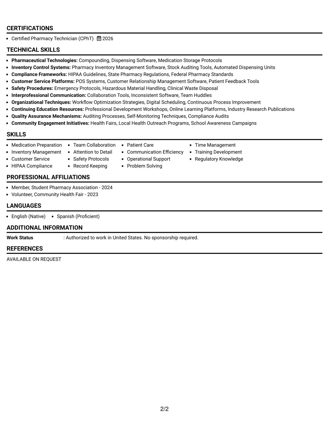 Resume Example Page 2