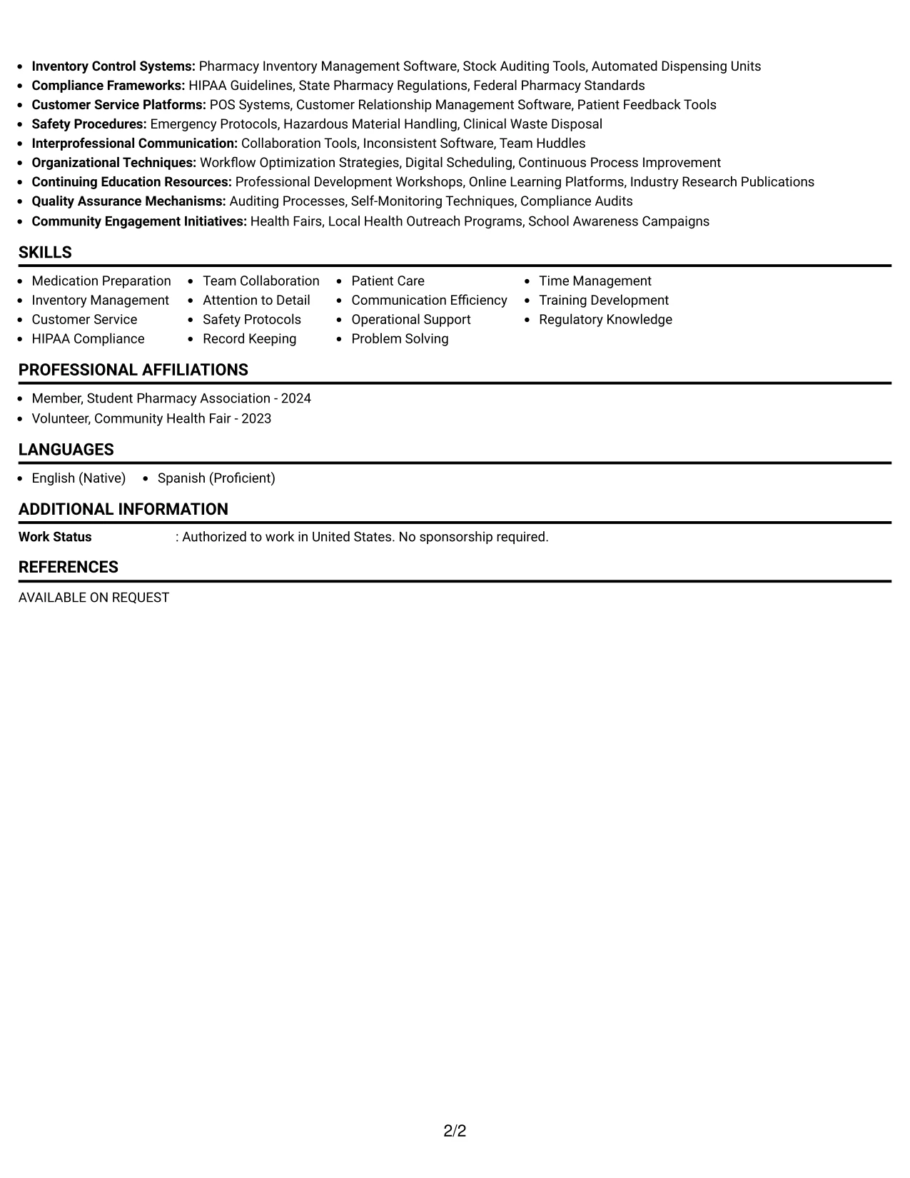 Resume Example Page 2