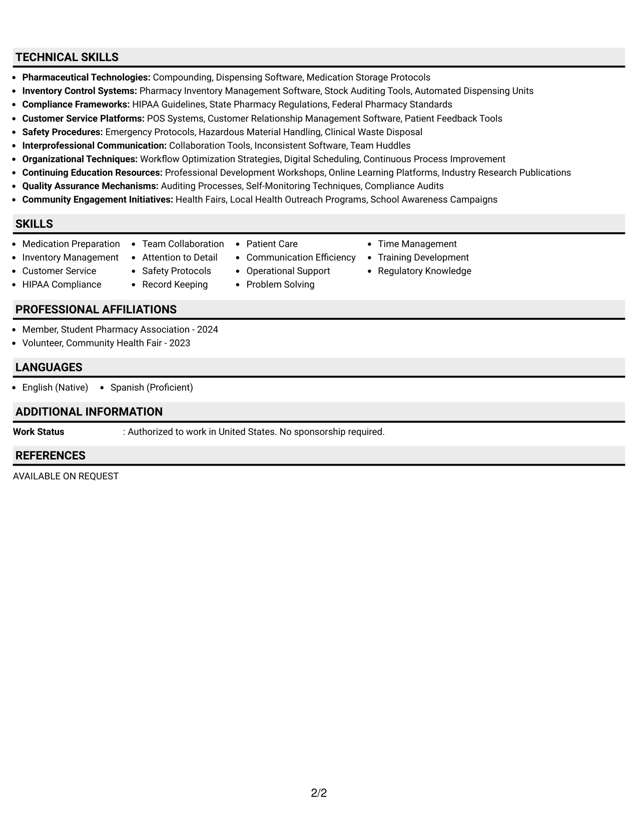 Resume Example Page 2