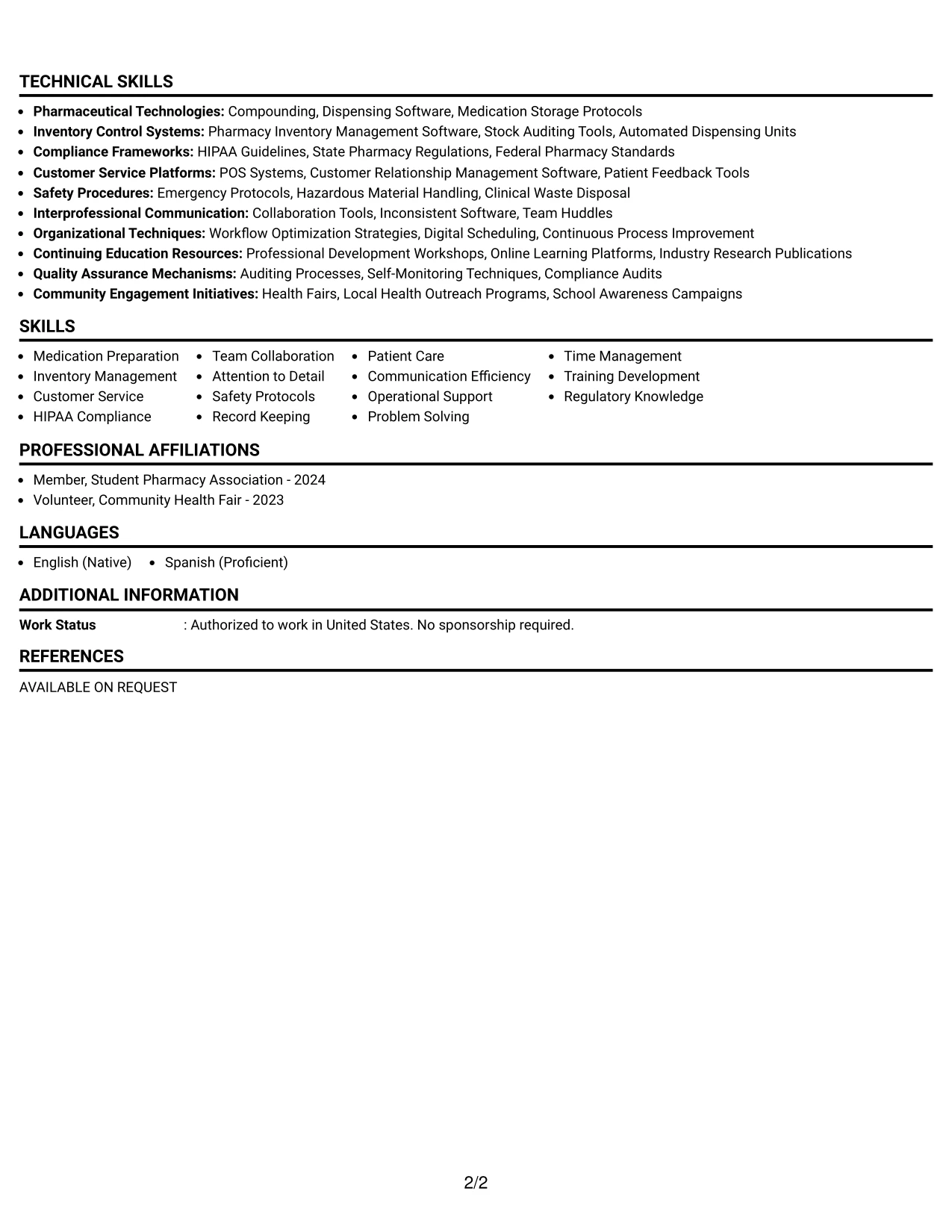 Resume Example Page 2