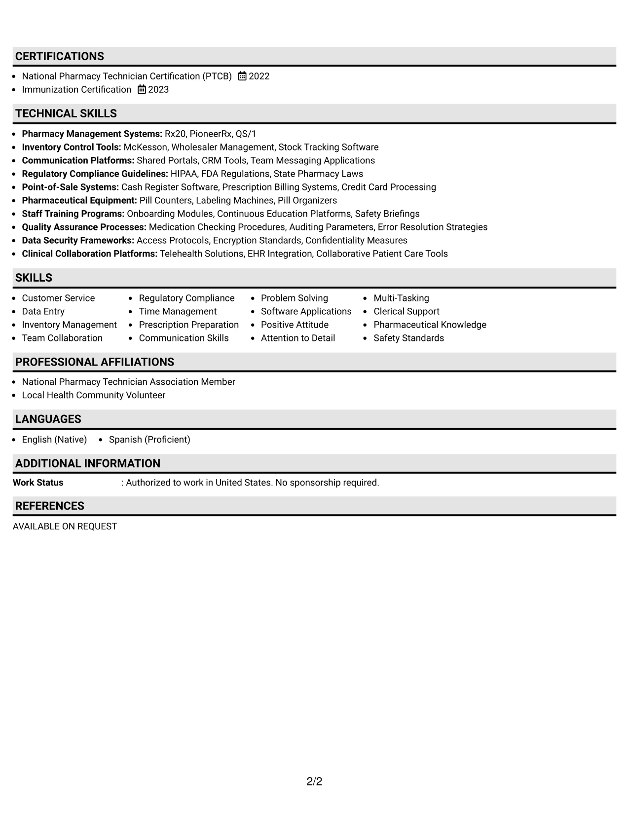 Resume Example Page 2