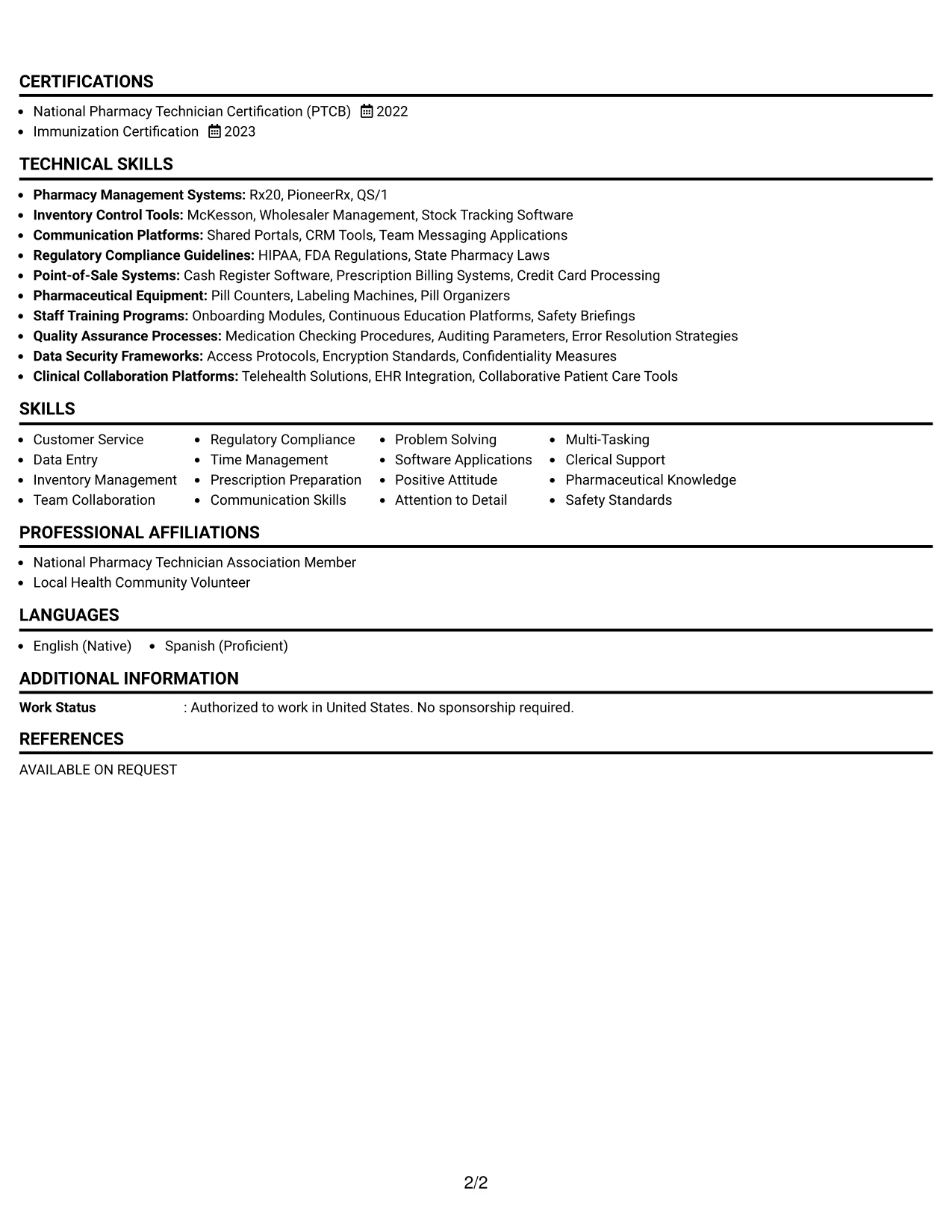 Resume Example Page 2
