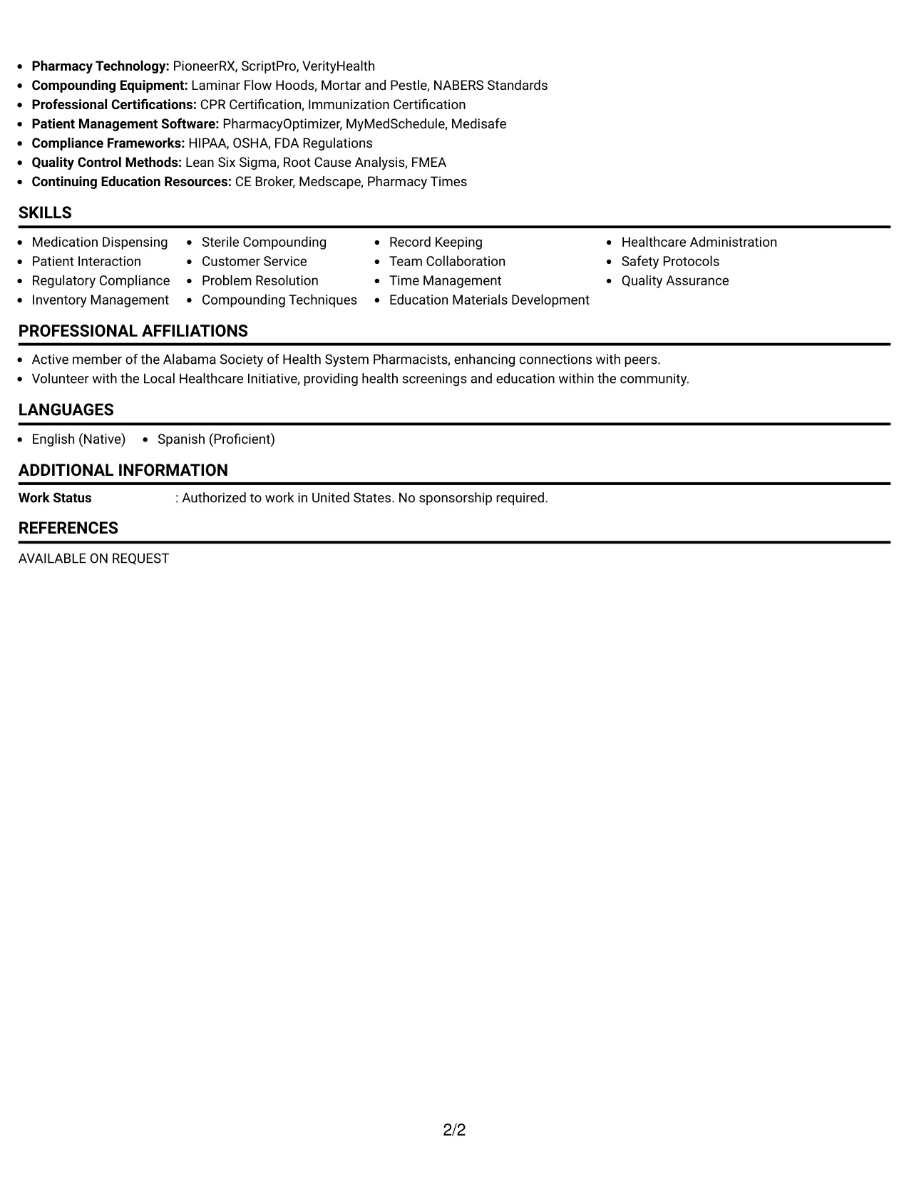 Resume Example Page 2