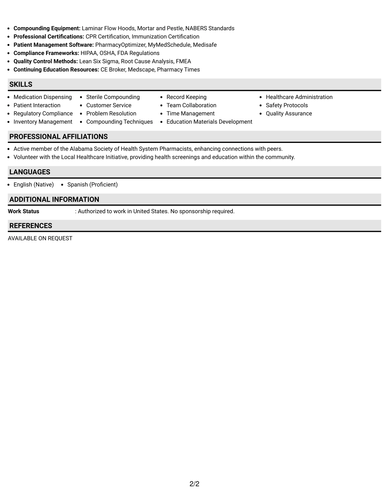 Resume Example Page 2