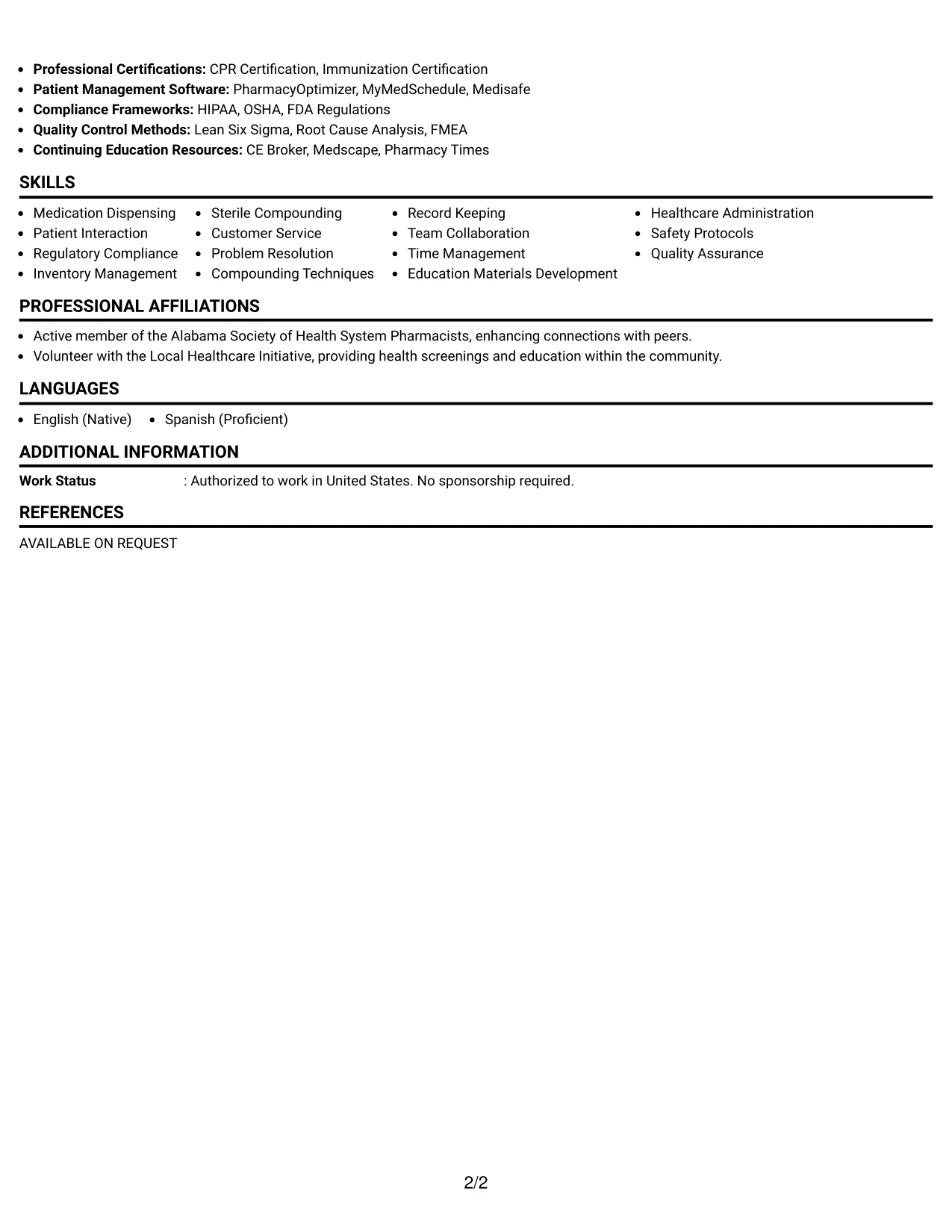 Resume Example Page 2