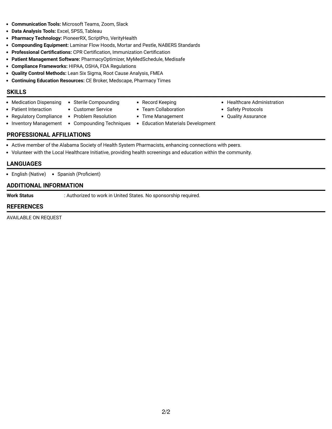 Resume Example Page 2