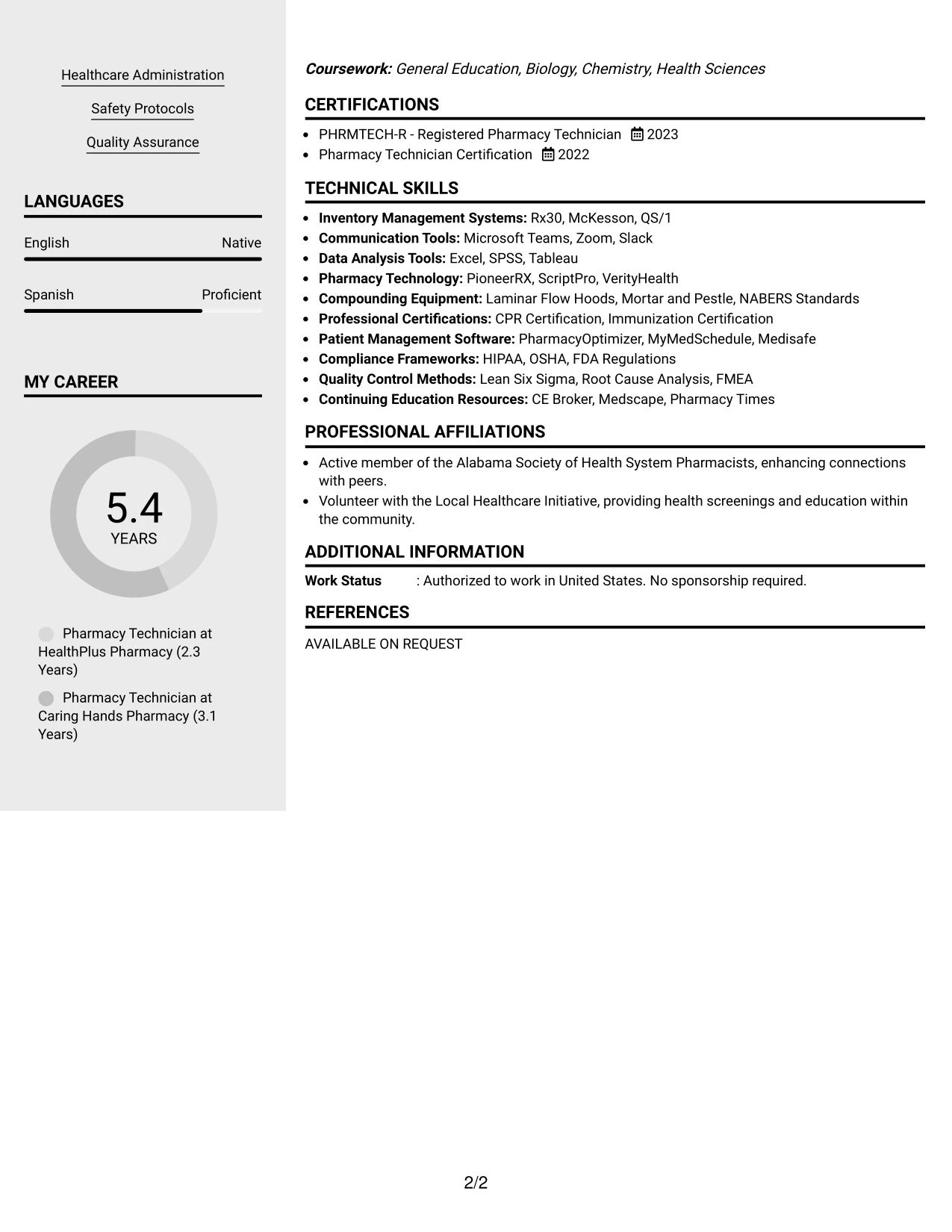 Resume Example Page 2