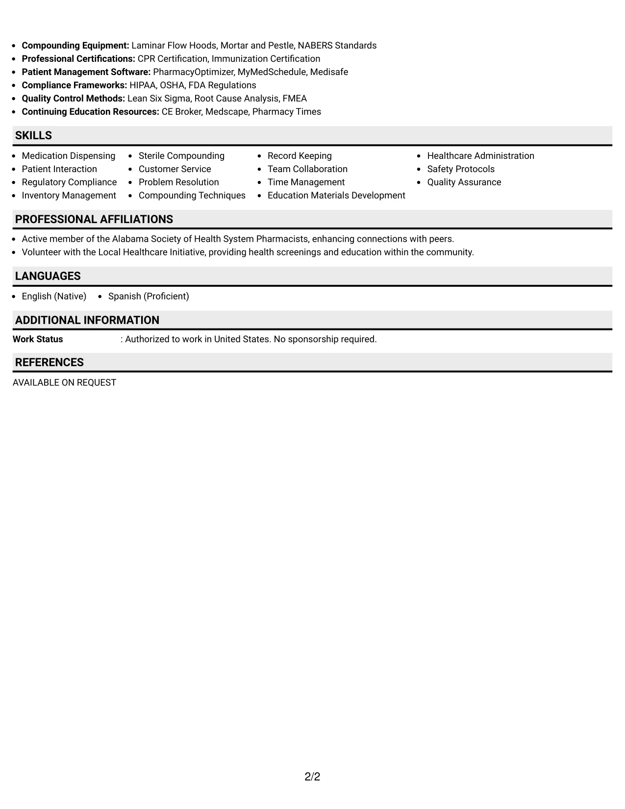 Resume Example Page 2
