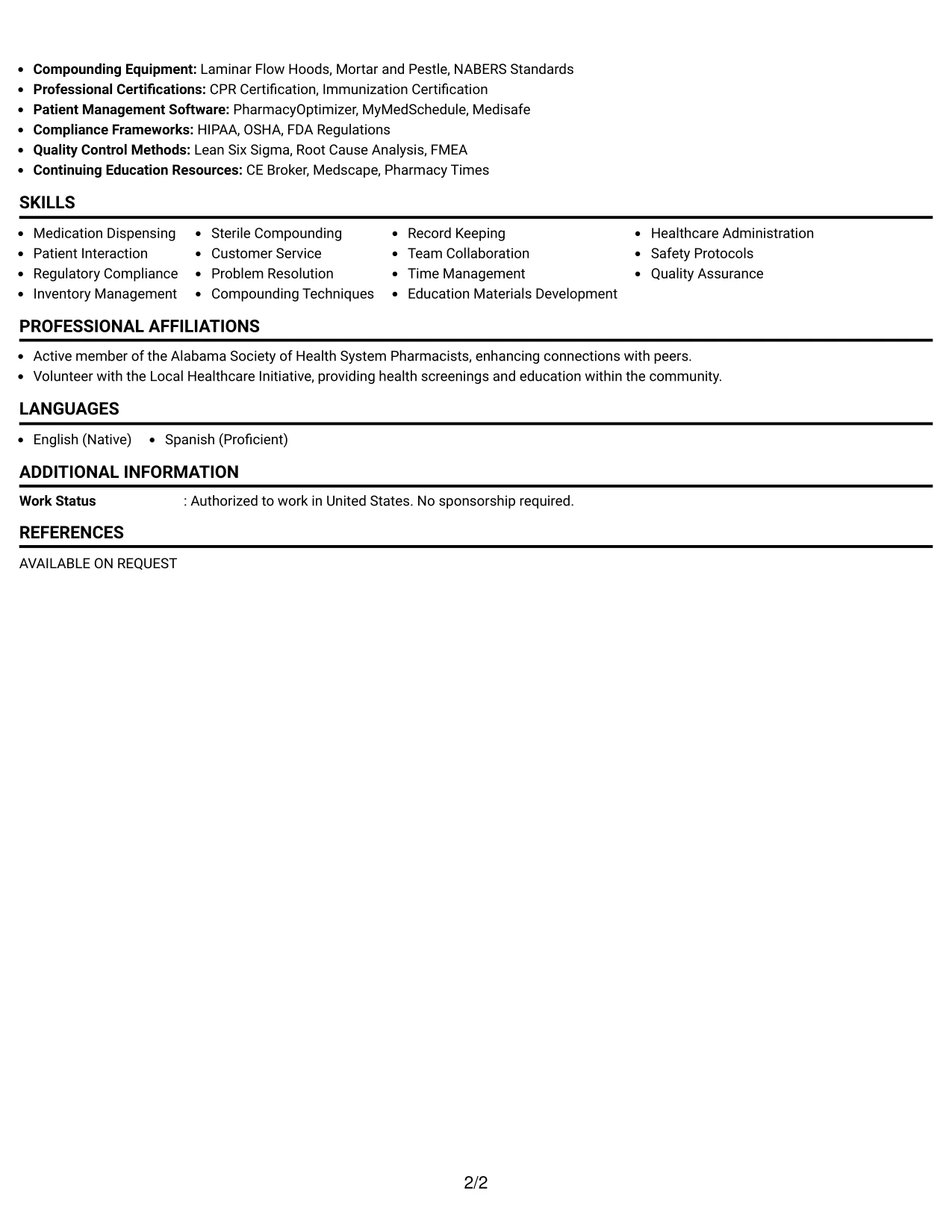 Resume Example Page 2