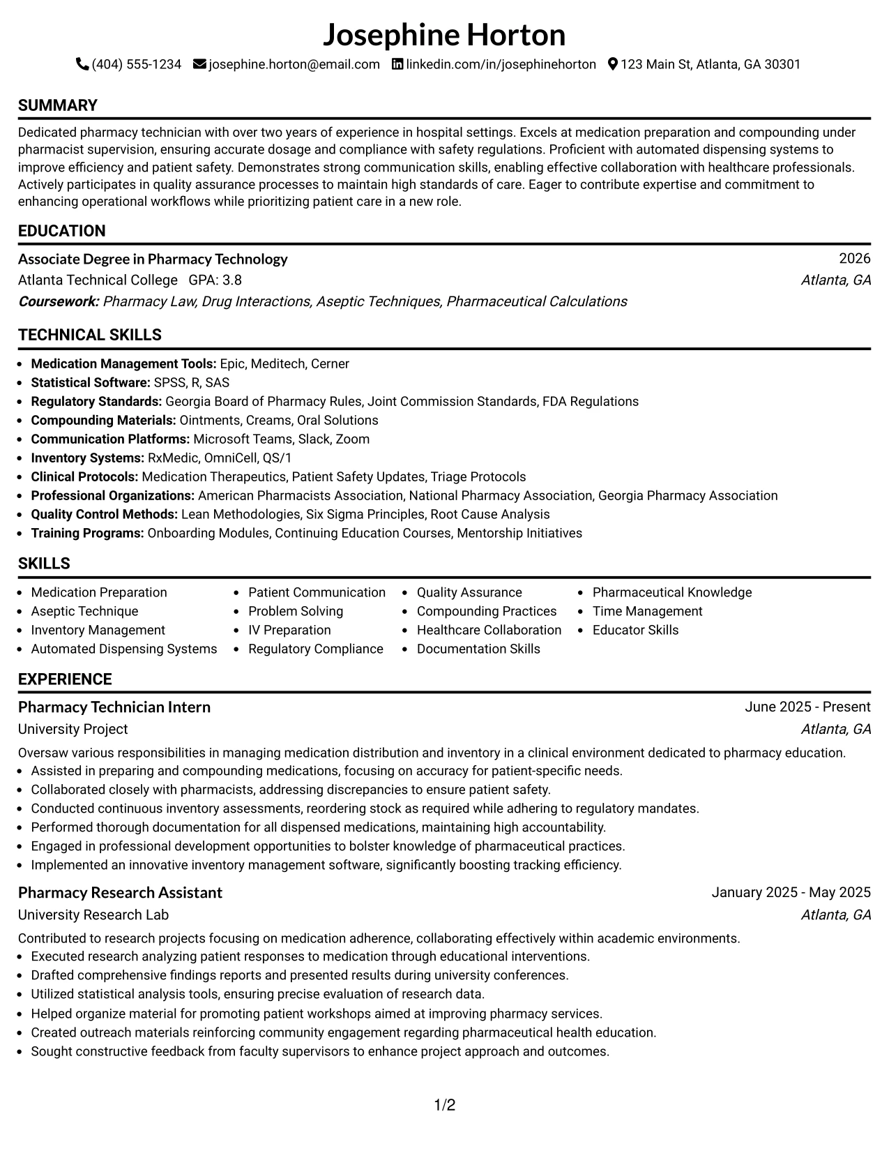 Resume Example Page 1