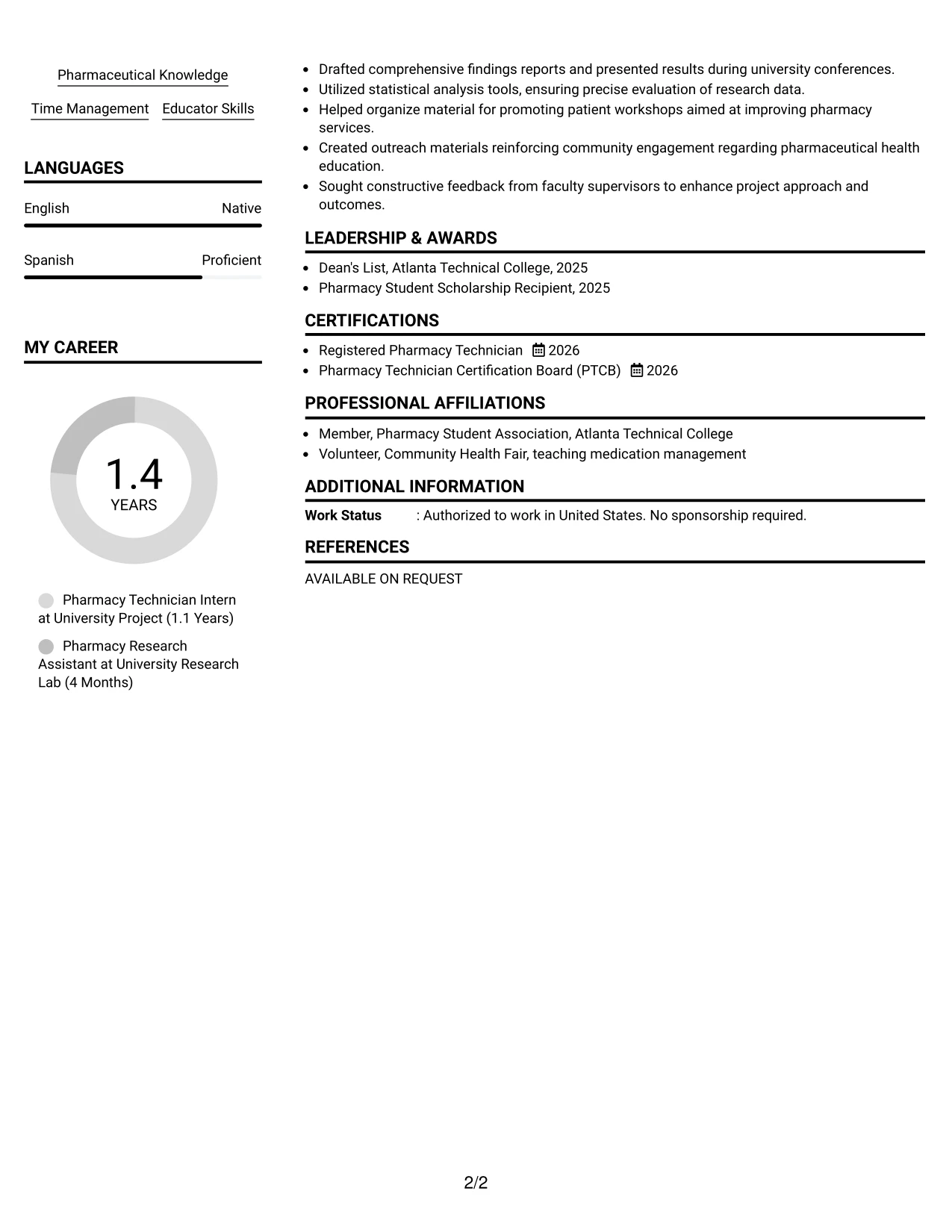 Resume Example Page 2
