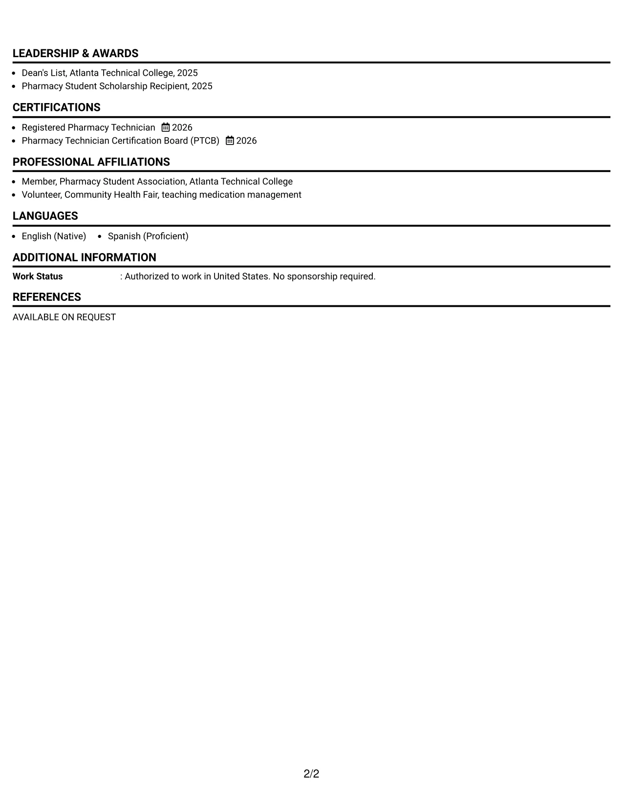 Resume Example Page 2