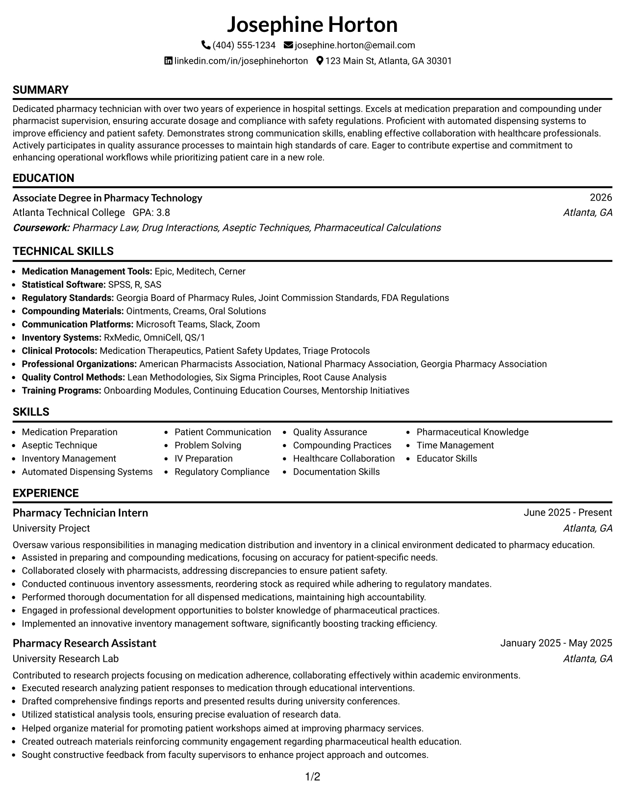 Resume Example Page 1
