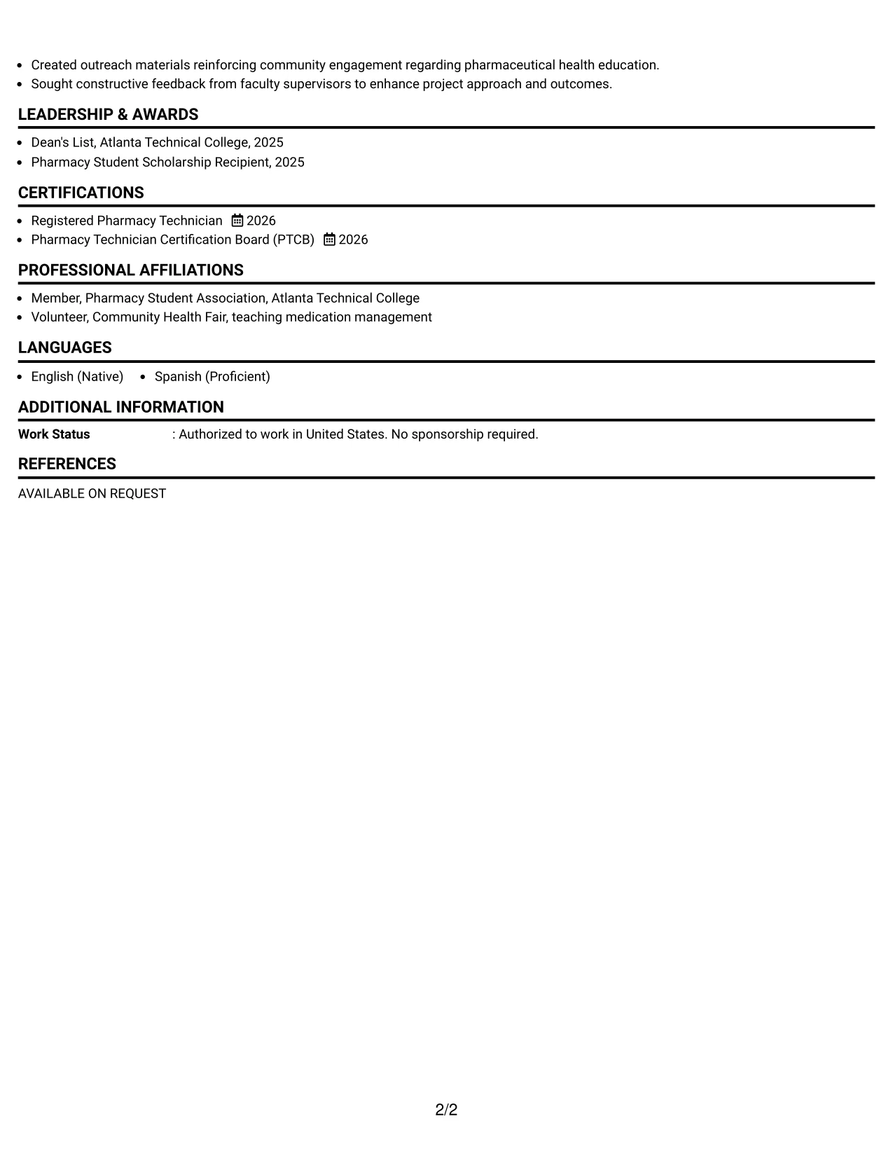Resume Example Page 2