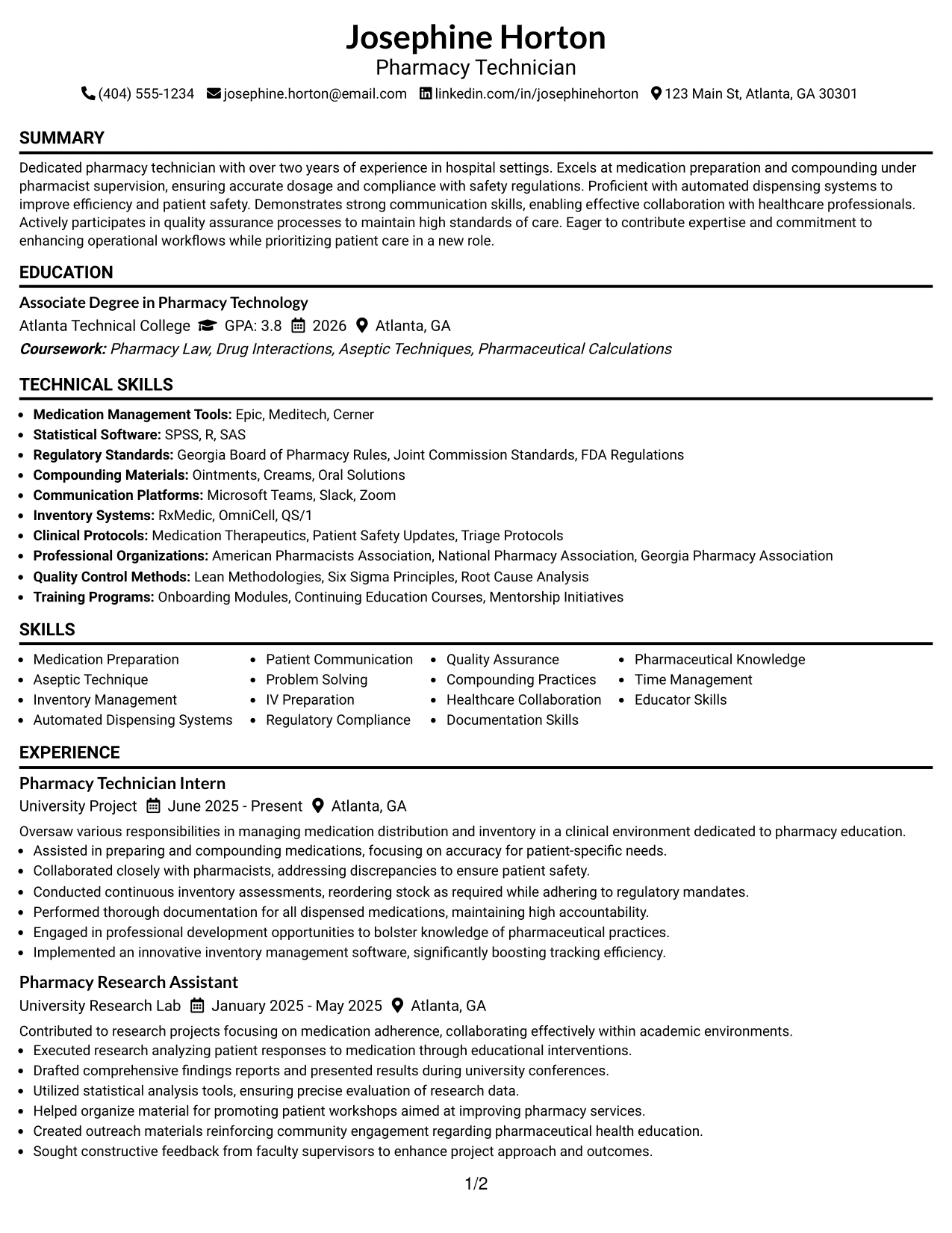 Resume Example Page 1