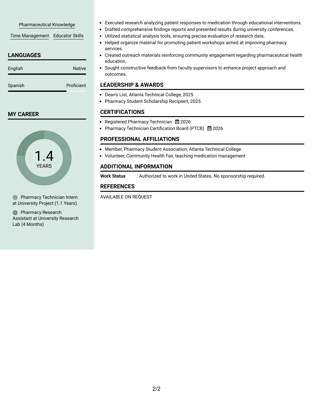 Resume Example Page 2