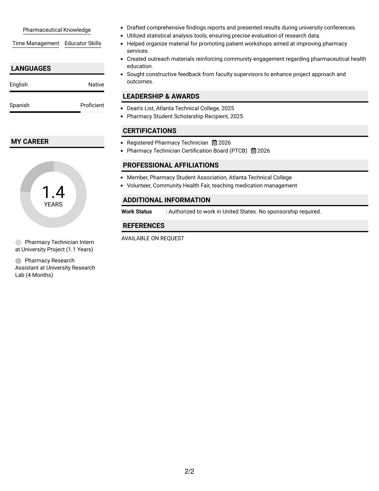 Resume Example Page 2