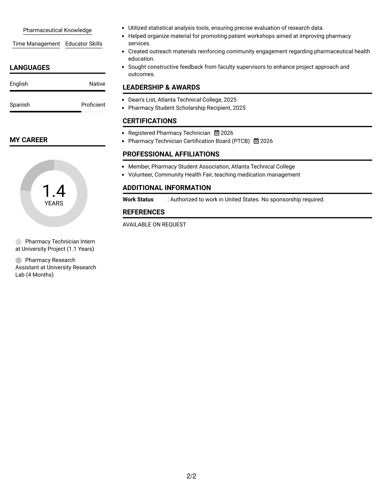 Resume Example Page 2
